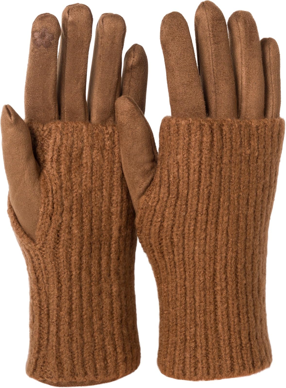 styleBREAKER Women's Cozy Touchscreen Gloves with Removable Knit Cuffs, Warm Winter Gloves for Icy Days 09010022, Colour:Chocolate