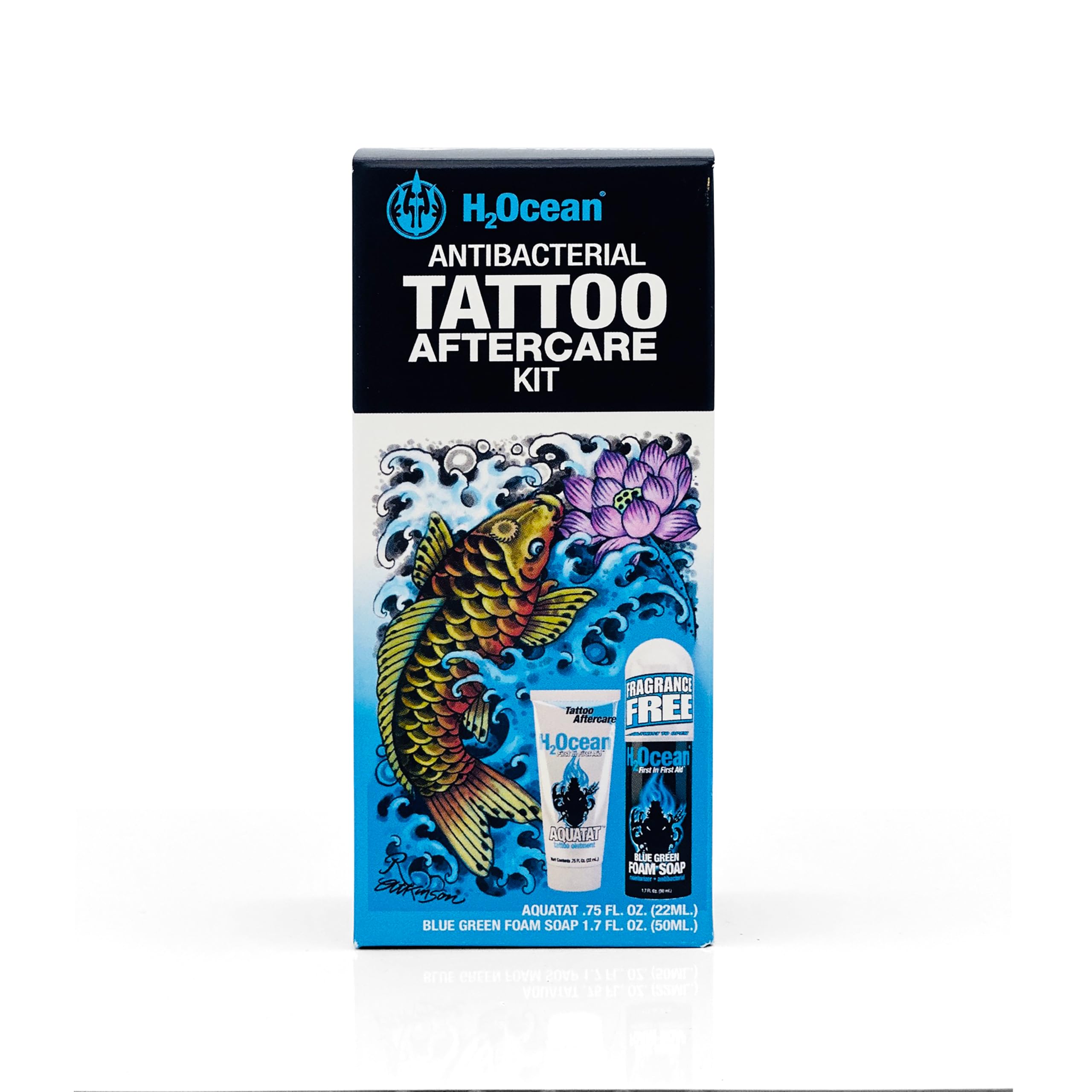 H2Ocean Antibacterial Tattoo Aftercare Kit-Blue Green Foam Soap(1.7 oz)&Aquatat Healing Ointment(0.75 oz)-For New & Old Tattoos-Moisturizing Natural Aloe Vera-Fragrance & Dye-Free Made in USA