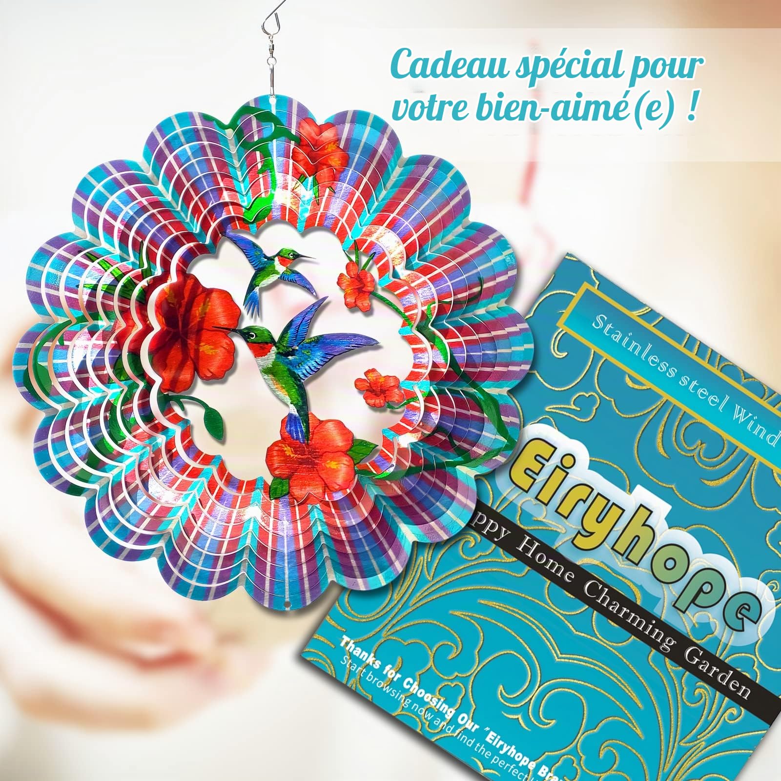 Éolienne à Vent en Forme de Colibri à Suspendre pour l'extérieur crée des Effets cinétiques 3D - Décoration de Jardin - Cadeau Unique