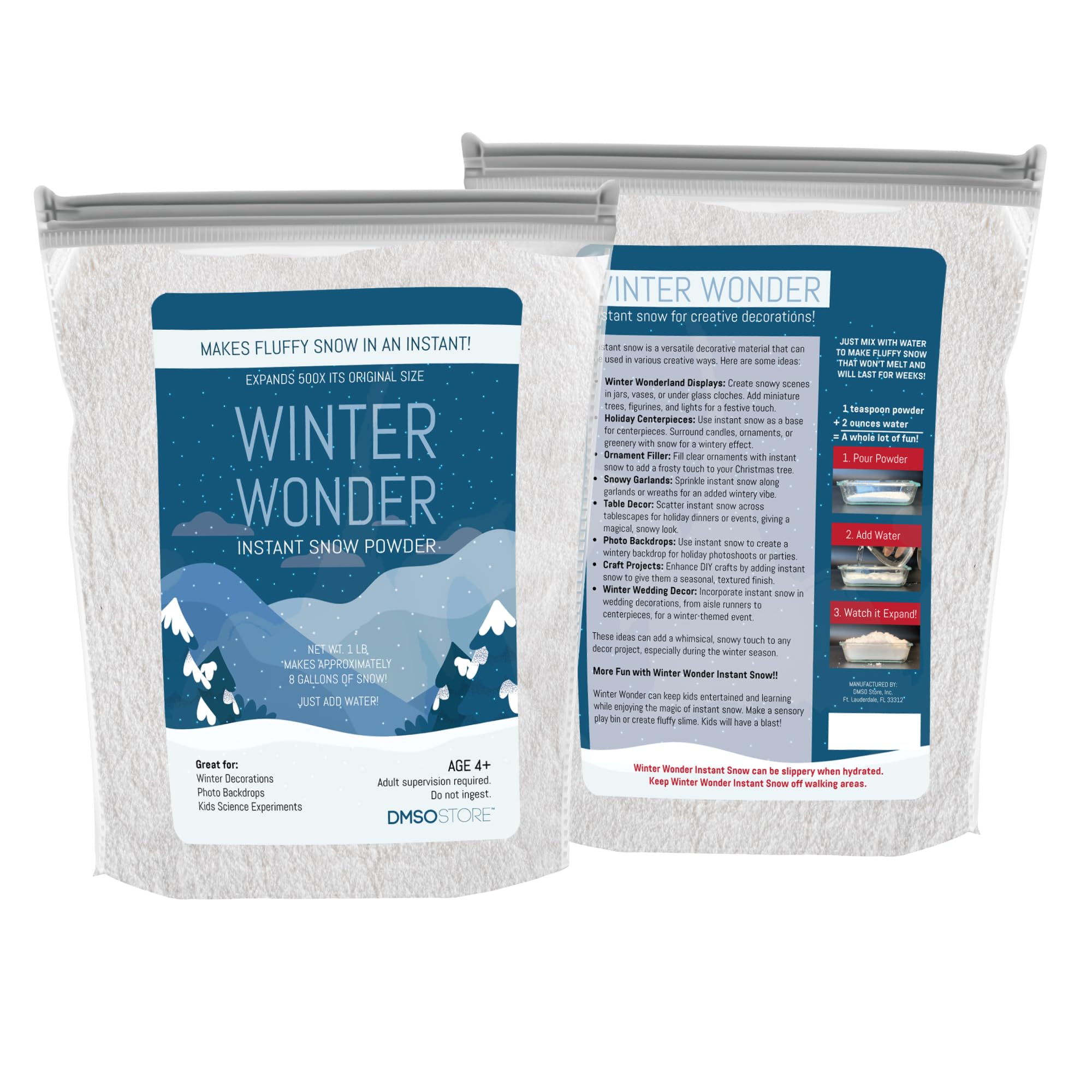 DMSOSTORE Winter Wonder Instant Snow Powder, 1 lb, Makes Approximately 3 Gallons of Fake Snow