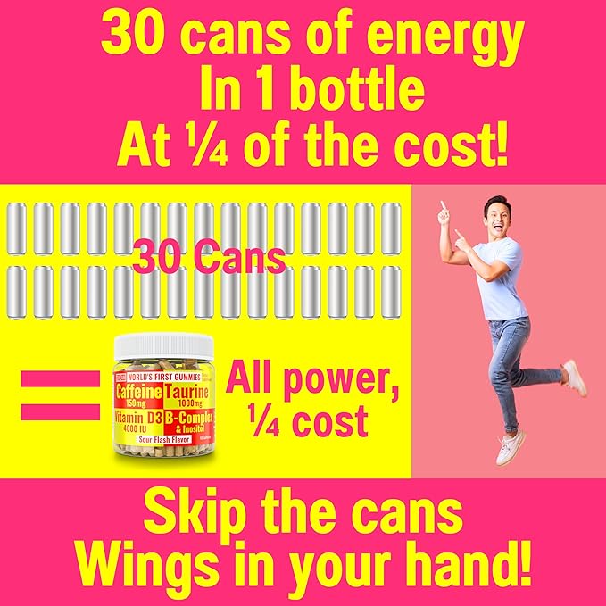 SHIZAM Taurine 1000mg Caffeine 150mg Energy Gummies w D-3 B-12 B Complex Inositol, Gel Gels Vitamins Vitamin Drinks Capsules Drink Shot Chews Pills Powder Alt, Running Runners Supplement Supplements