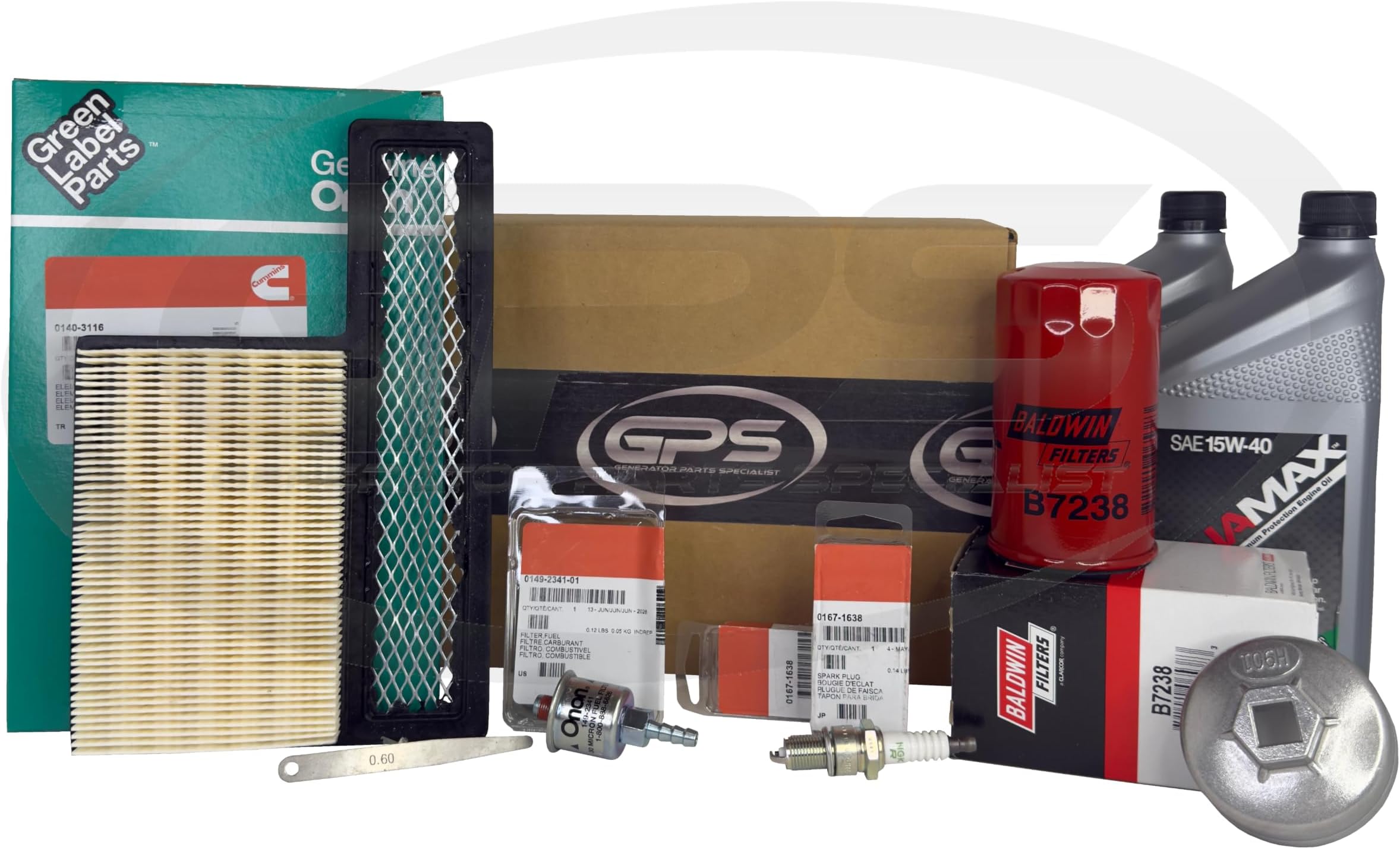 GPS GENERATOR PARTS SPECIALIST Tune Up Kit for Cummins Onan RV Generators 5500 and 7000, HGJAB, HGJAC and commercial HGJAE with ONAMAX 15W40 Oil for use in Specs A - E