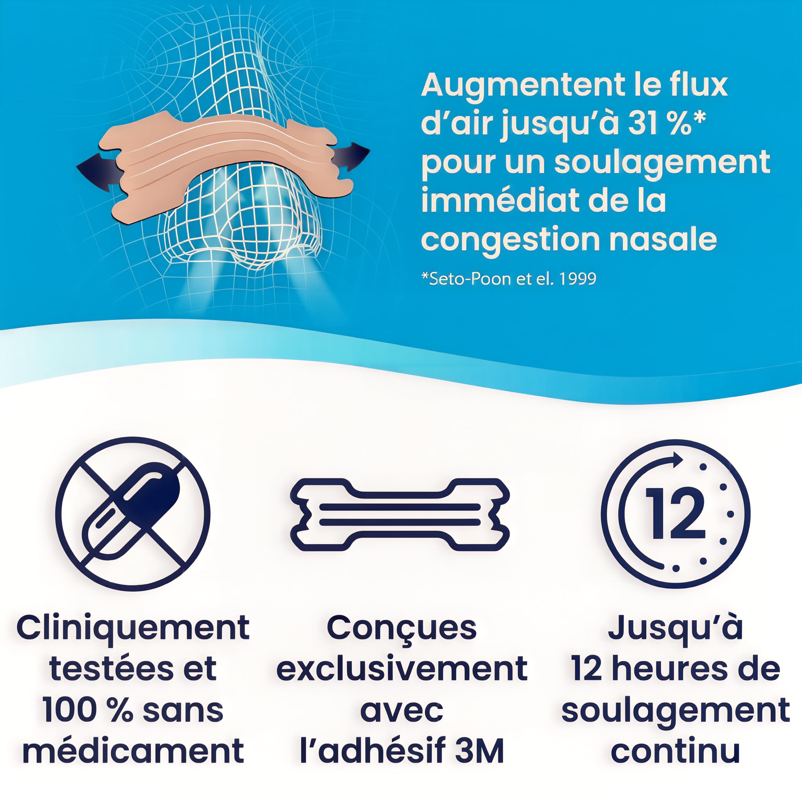 Breathe Right Original - Bandelette nasale - Taille Large - Sommeil : aide à réduire les ronflements - Rhume, allergies, sport : vous aide à mieux respirer - couleur peau, 30 pièces