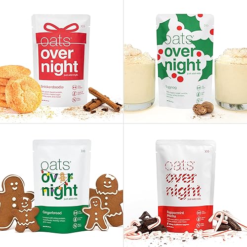 Miniatura 6 de Oats Overnight - Paquete variado navideño de 0.71 oz de proteína, 0.18 oz de fibra de batido de desayuno - Sin gluten, sin OMG, avena Snickerdoodle,