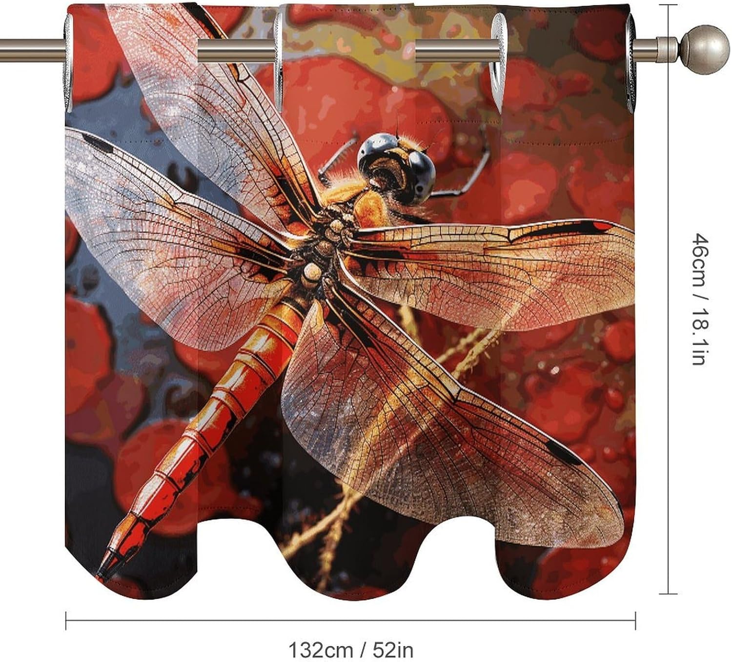 Red Dragonfly 2 Pack Valance Curtains Window Treatments. Adjustable Curtain with Rod Pocket.Cafe Curtains is Half Curtains for Privacy Decorative 52x18.1 Inch.