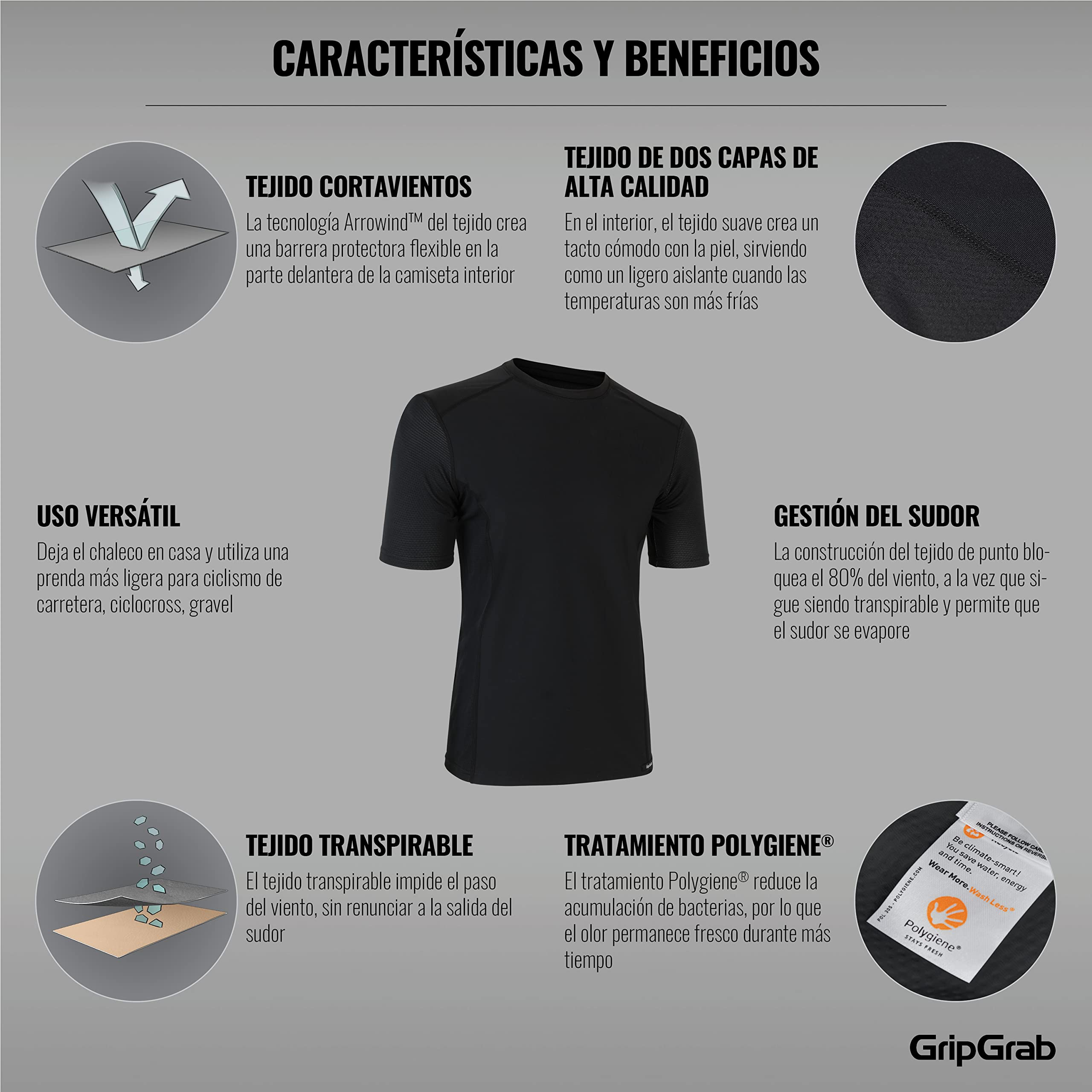 GripGrab Camiseta Interior Térmica Windbreaking Manga Corta Cortavientos de Invierno Transpirable Anti Olor Unisex