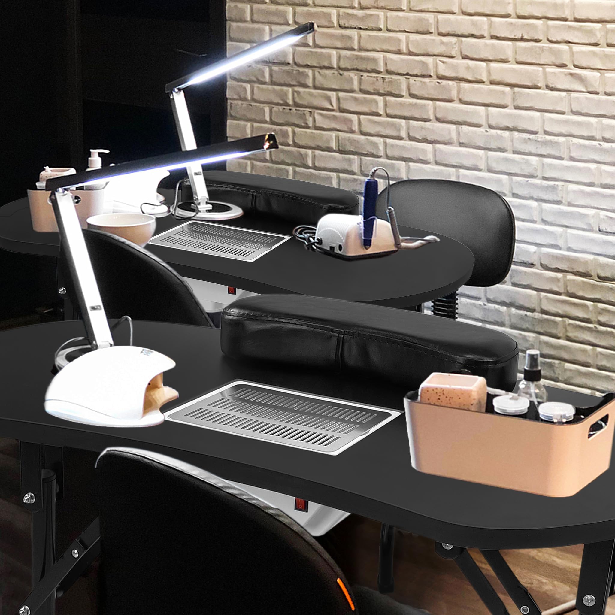 LARS360 Maniküretisch mit Absaugung, Faltbar Nageltisch Maniküre Tisch Tragbaresmanikürtisch Mobilesmanikürtisch mit Rollen, Staubbeutel, Tragetasche, Schwarz