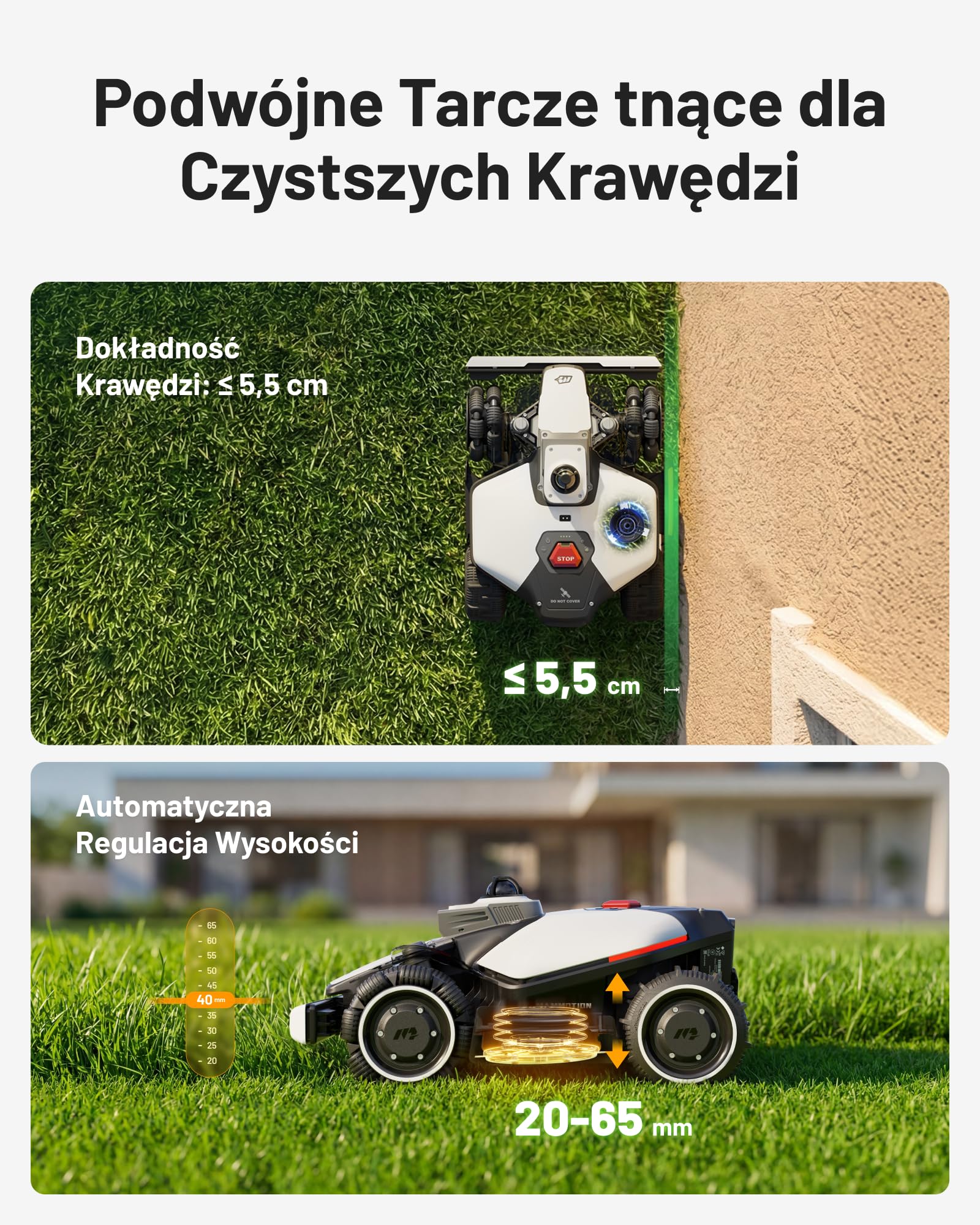 MAMMOTION LUBA mini 2 AWD 1500 Robot Koszący bez Przewodu Obwodowego, z Systemem LiDAR 360° i Podwójną Kamerą AI Vision, Podwójnymi Tarczami Tnącymi z Auto Regulacją Wysokości