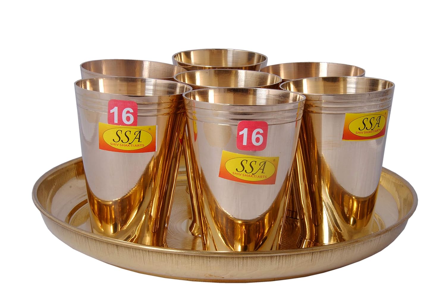 Shiv Shakti Arts Pure Brass Glass Set with Plate Serving Purpose - Drinkware - Dinnerware Tableware Apple Design