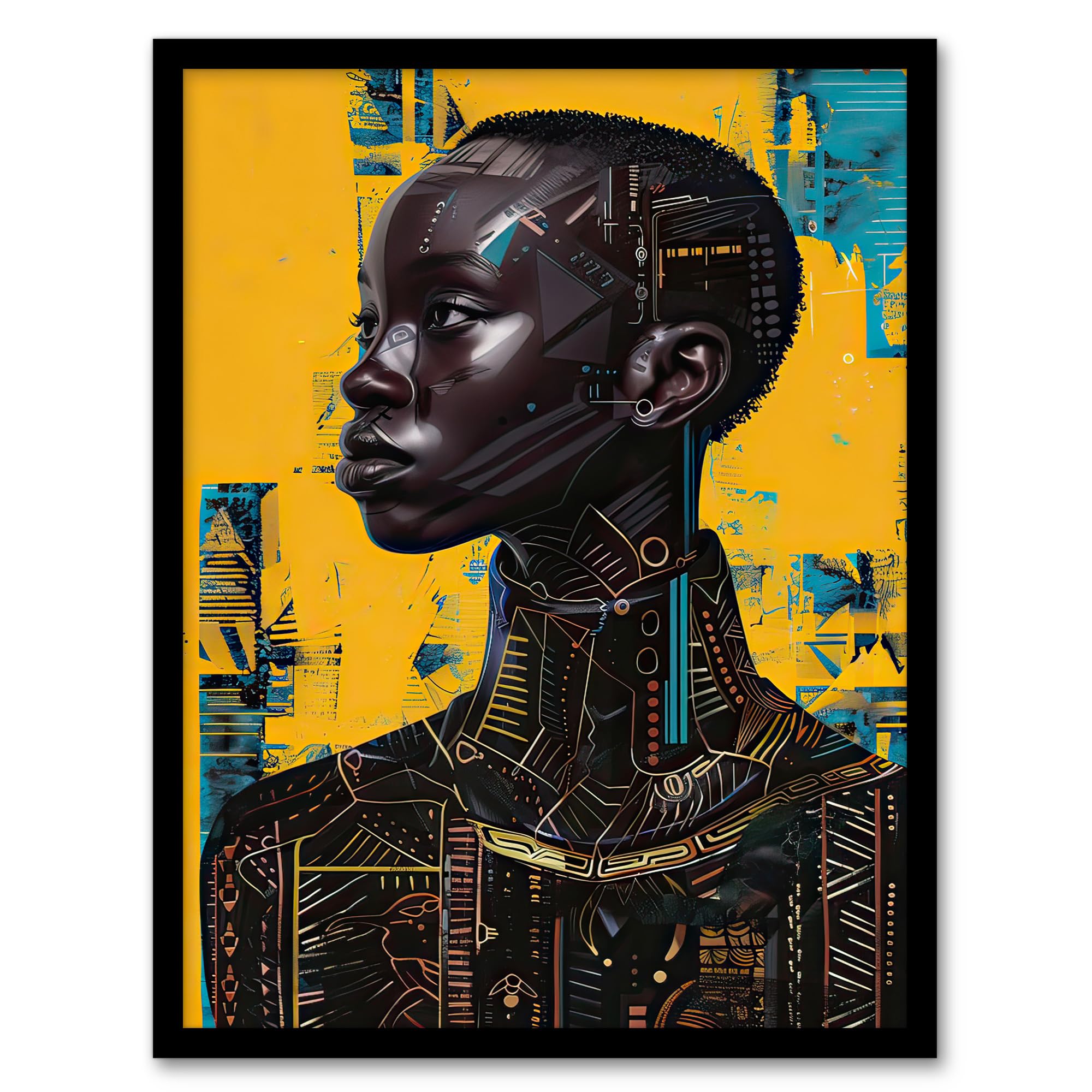 Artery8 Futuristic Beautiful African Woman Painting Living Room Artwork Framed Wall Art Print A4