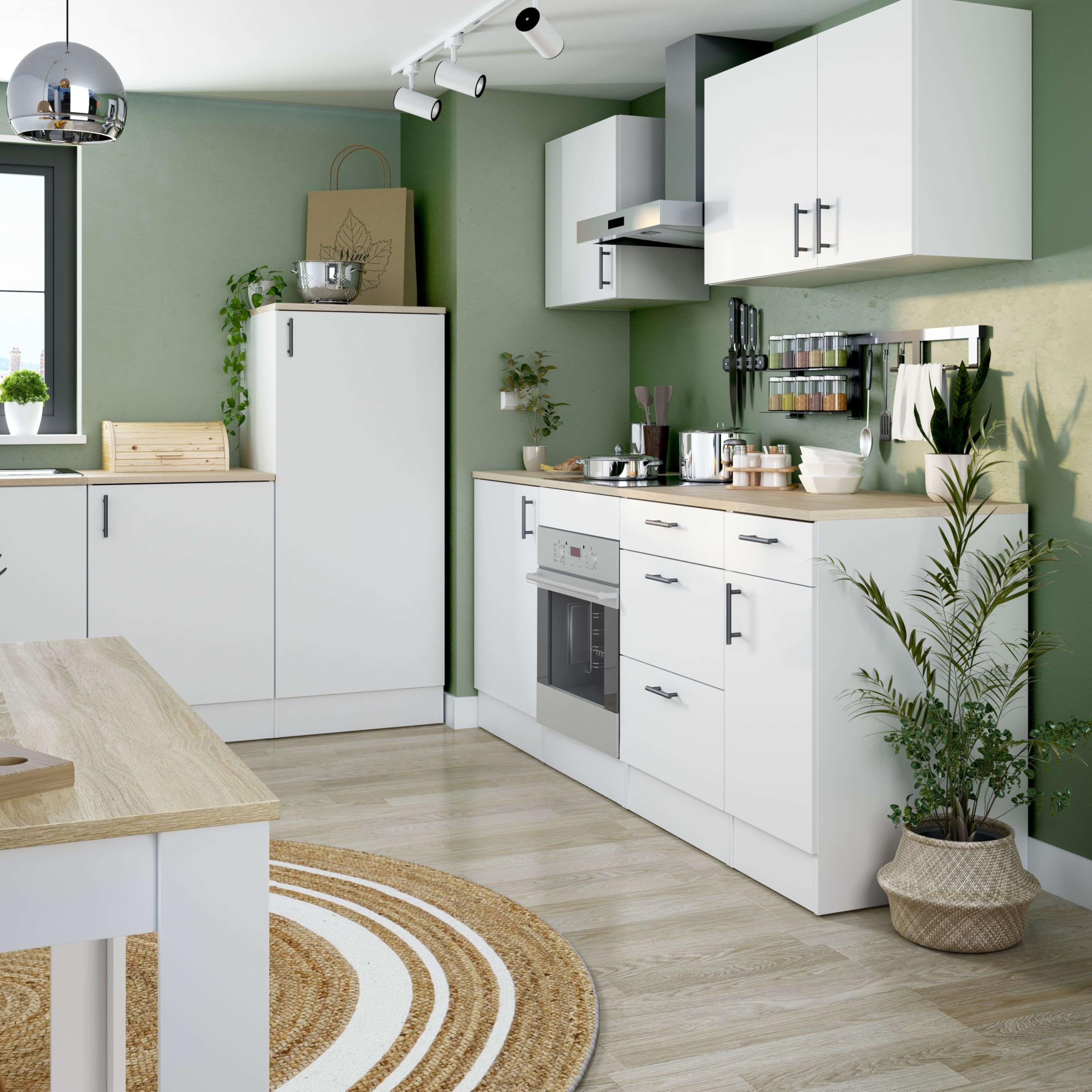 Bricohabitat Módulo Cocina Kira con Hueco para Horno Estándar Moderno Blanco Brillo y Roble Canadian 60x90x60 cm