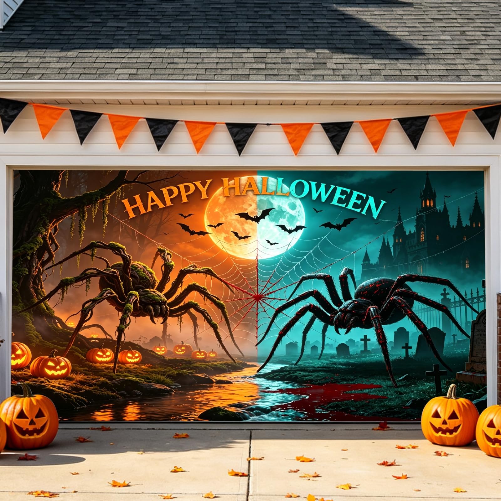 Halloween Garage Door Banner Scary Horror Decorations Outdoor Yard Decor