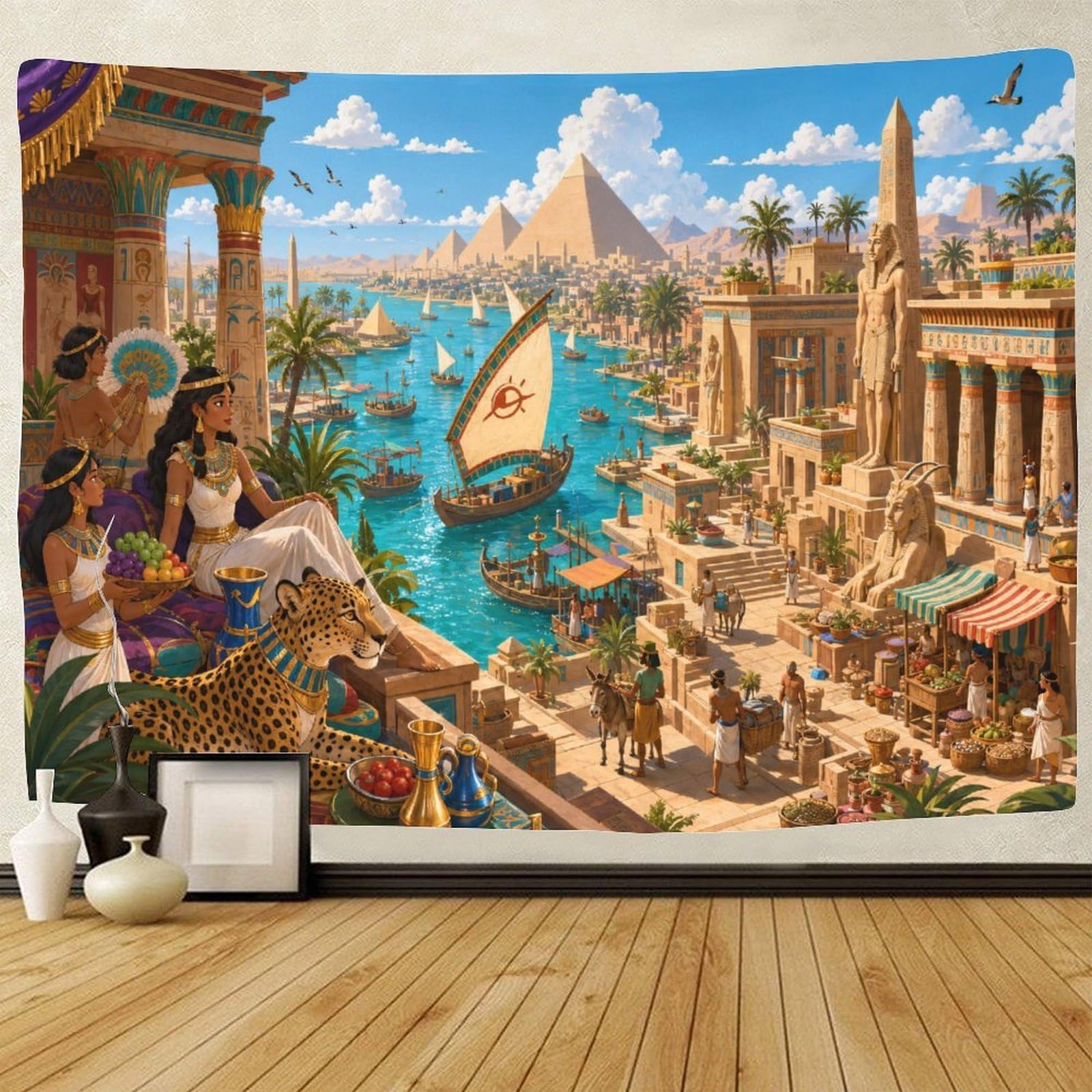 GPMNBCXZK The Nile River in Ancient Egypt Wall Art Decor 3D Print Tapestry for Bedroom Pyramid Tapestries Home Decoration Curtain Living Room Dorm 130cmx150cm