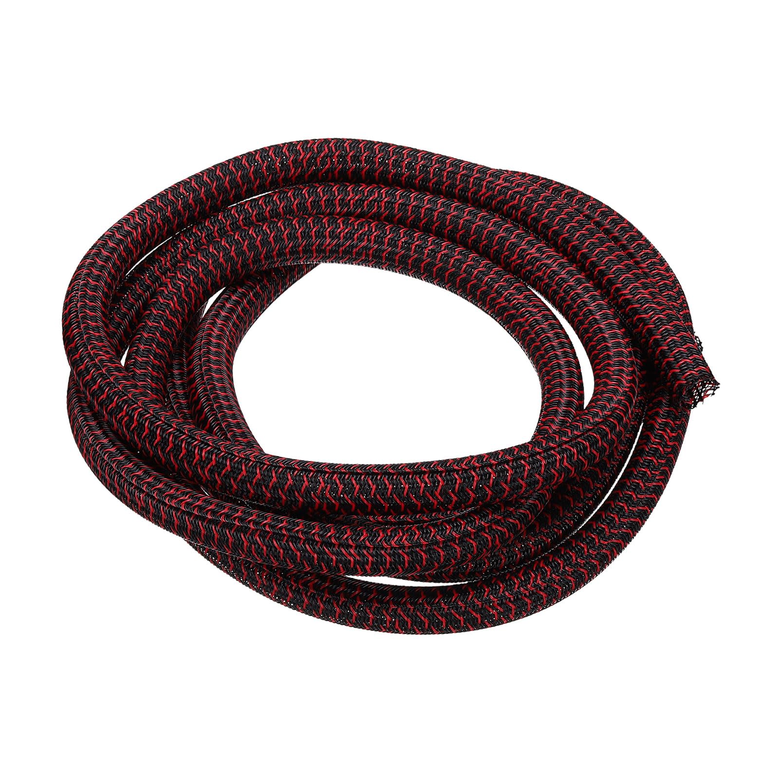 sourcing map Split Sleeve Wire Loom 5/8" 10Ft Black/Red Self Wrapping Braided Sleeve UL94-V2 Fireproof PET Sleeving for Automotive, Home Cable Management โ image 1