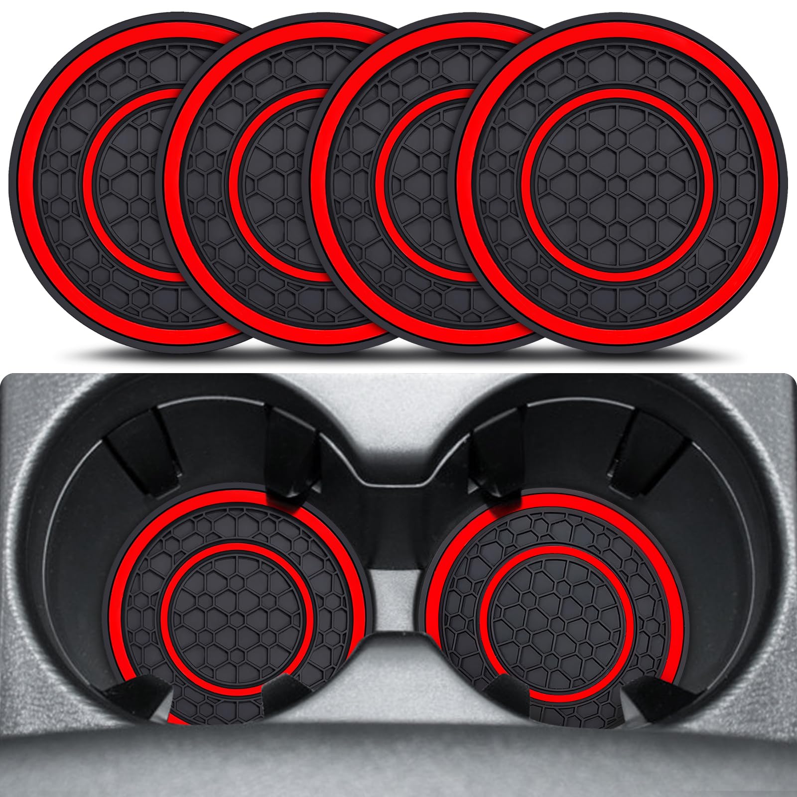 Auprite Car Cup Coasters, 4PCS 2.75 Inch Universal Auto Cup Holder Insert Coaster Anti Dust Mats Suitable for Most Car Interior Accessories(Red)