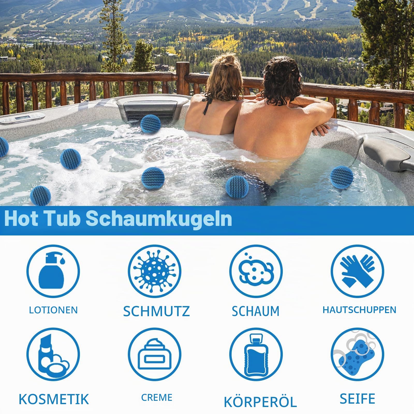 JULMELON Whirlpool-Schaum-Absorber, 2 Stück, Spa- und Pool-Schaum beseitigende Bälle, wiederverwendbar, ölabsorbierender Schwamm, waschbarer Schaum, schwimmender Filter, um Wasser klar sauber zu
