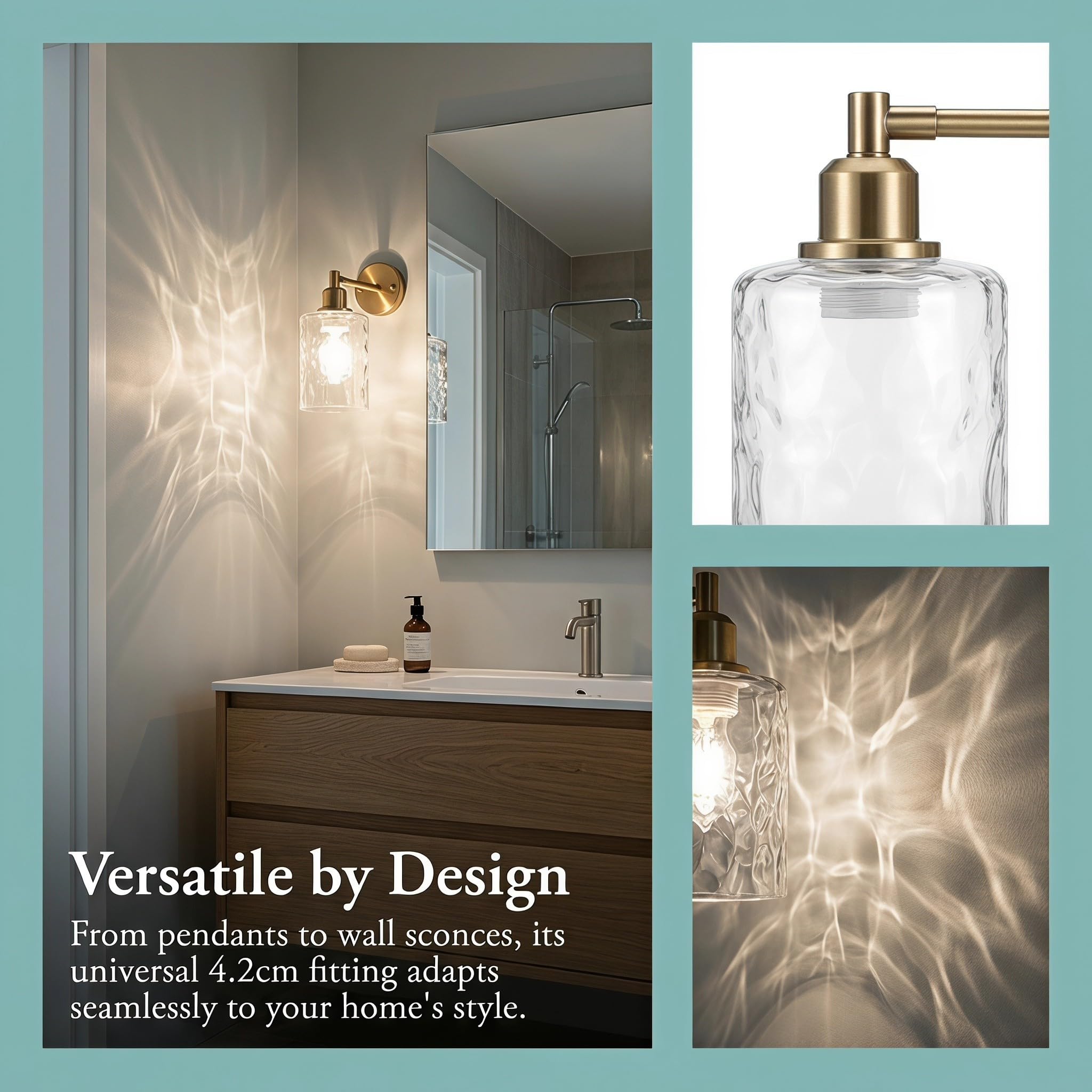 Pantalla de Lámpara de Vidrio Diámetro de 4.2cm Textura de Ondas de Agua Resistente a Daños 3 Piezas y Compatible Lámparas de Techo y Candelabros