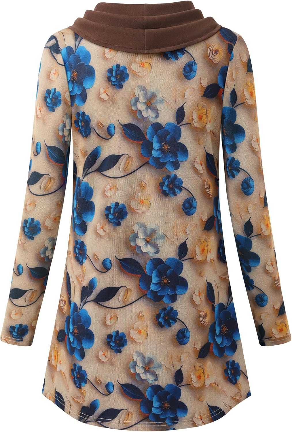 Bebonnie Womens Long Sleeve Cowl Neck Warm Splicing Tunic Tops with Buttons - Image 4