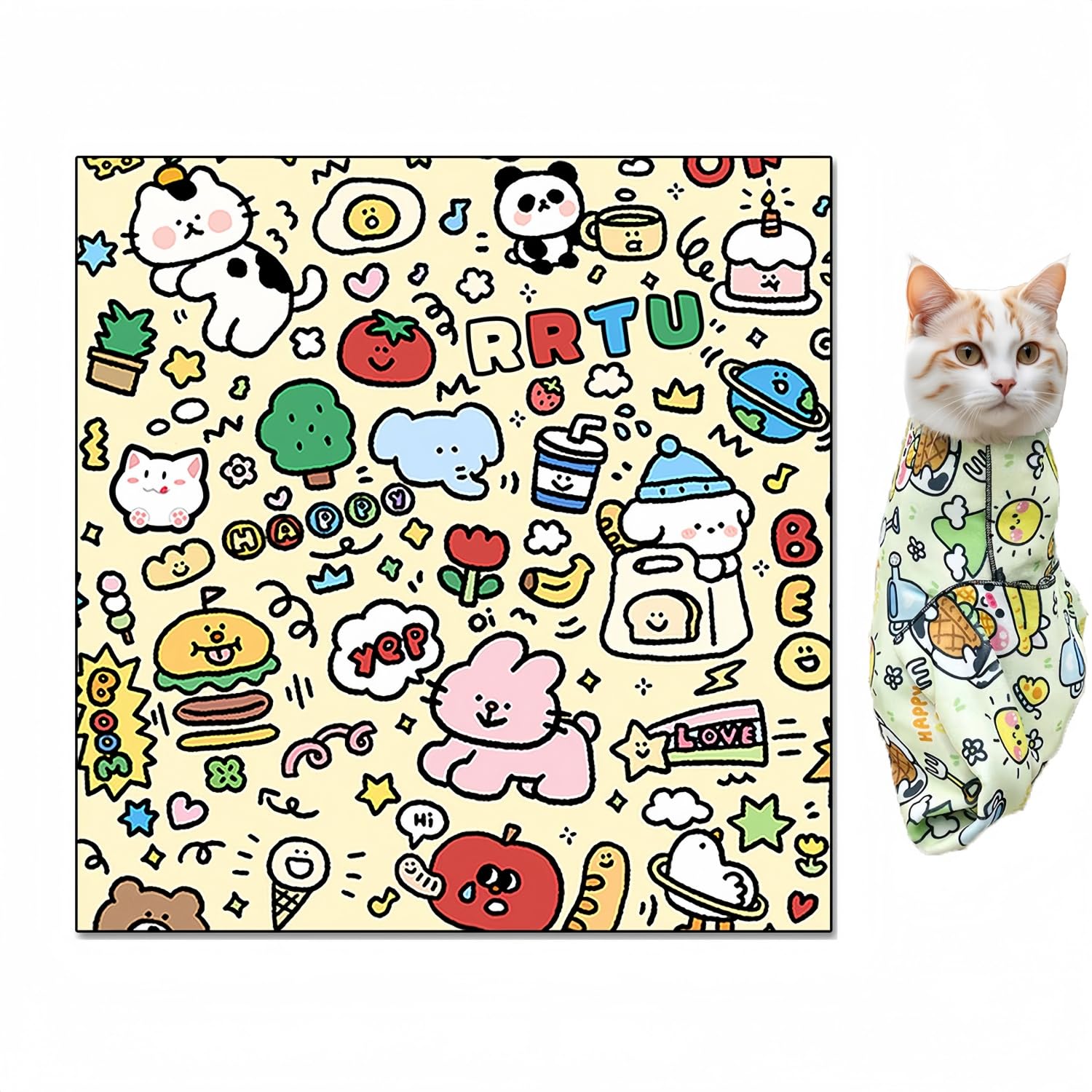 ASDTGOE Cat Wrap for Cutting Nails Cloth Burrito Wrap for Nail Clipping,Scratch and Escape Prevention,Multi-Purpose Swaddle Wrap Pet Worker (Scrawl, 21.65inchx21.65inch)