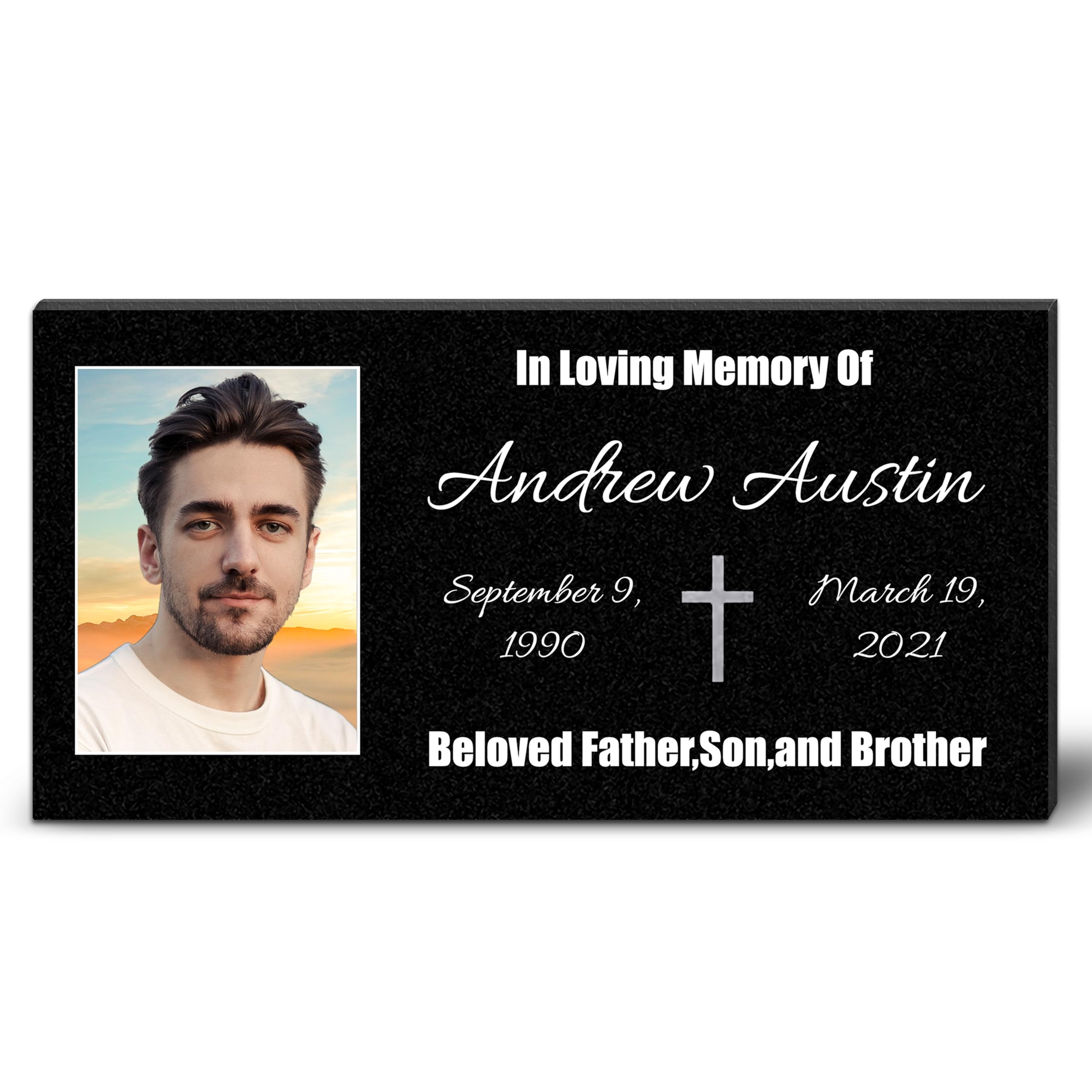 Personalised Memorial plaques for Graves - Granite Memorial Stones w/ Pictures, Personalized Memory Plaques, Mini Grave Stones, Engraved Headstones, Stone Memorials Custom Photo Plaque, DIY Monuments