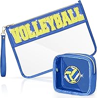 BuyCard 2 Pack Volleyball Makeup Bags - Clear Waterproof PVC Cosmetic Pouches with Glitter Chenille Patches for Women Girls Travel