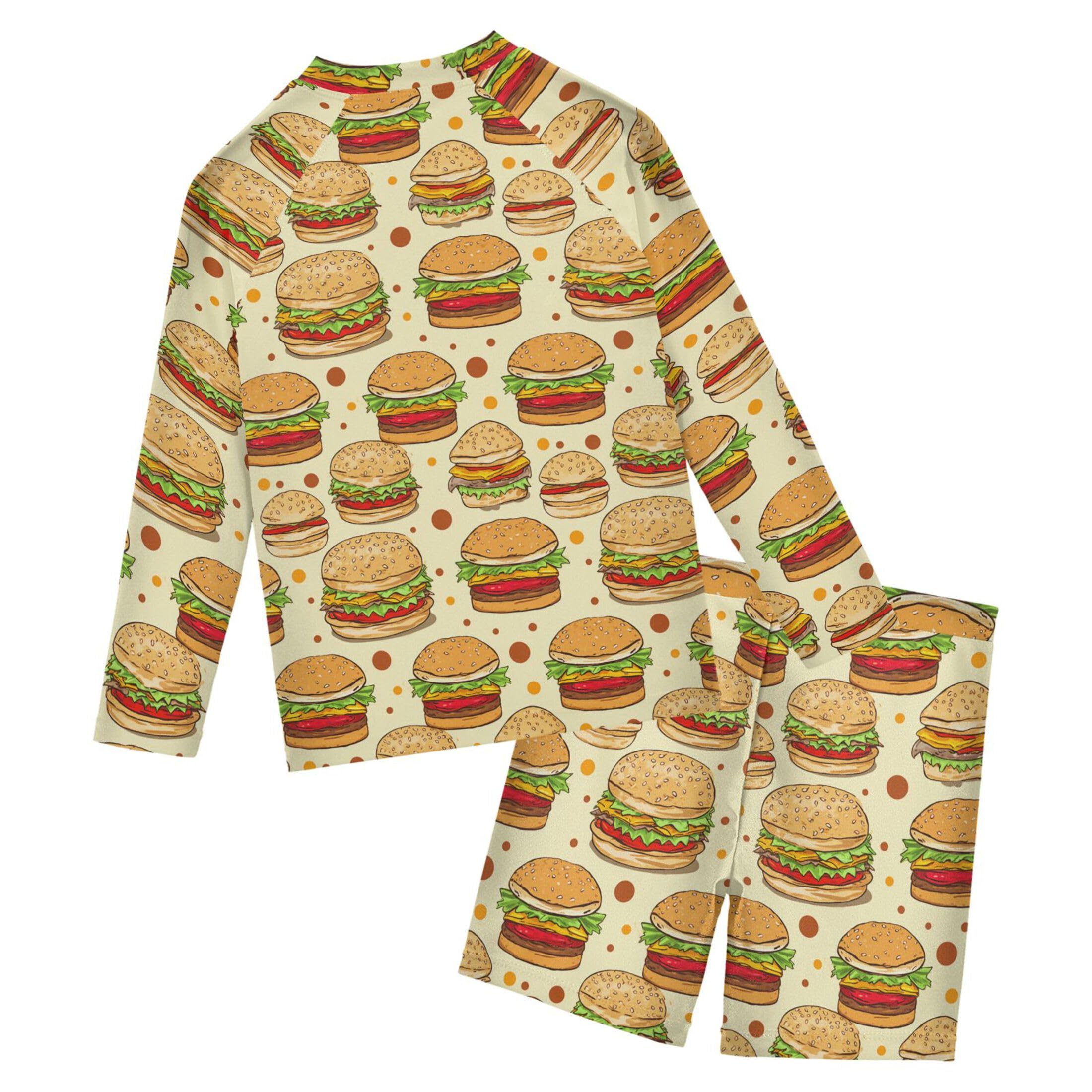 Hamburger Food Baby Boys' Toddler Long Sleeved Rashguard Swim Bathing Suit Set B0402700