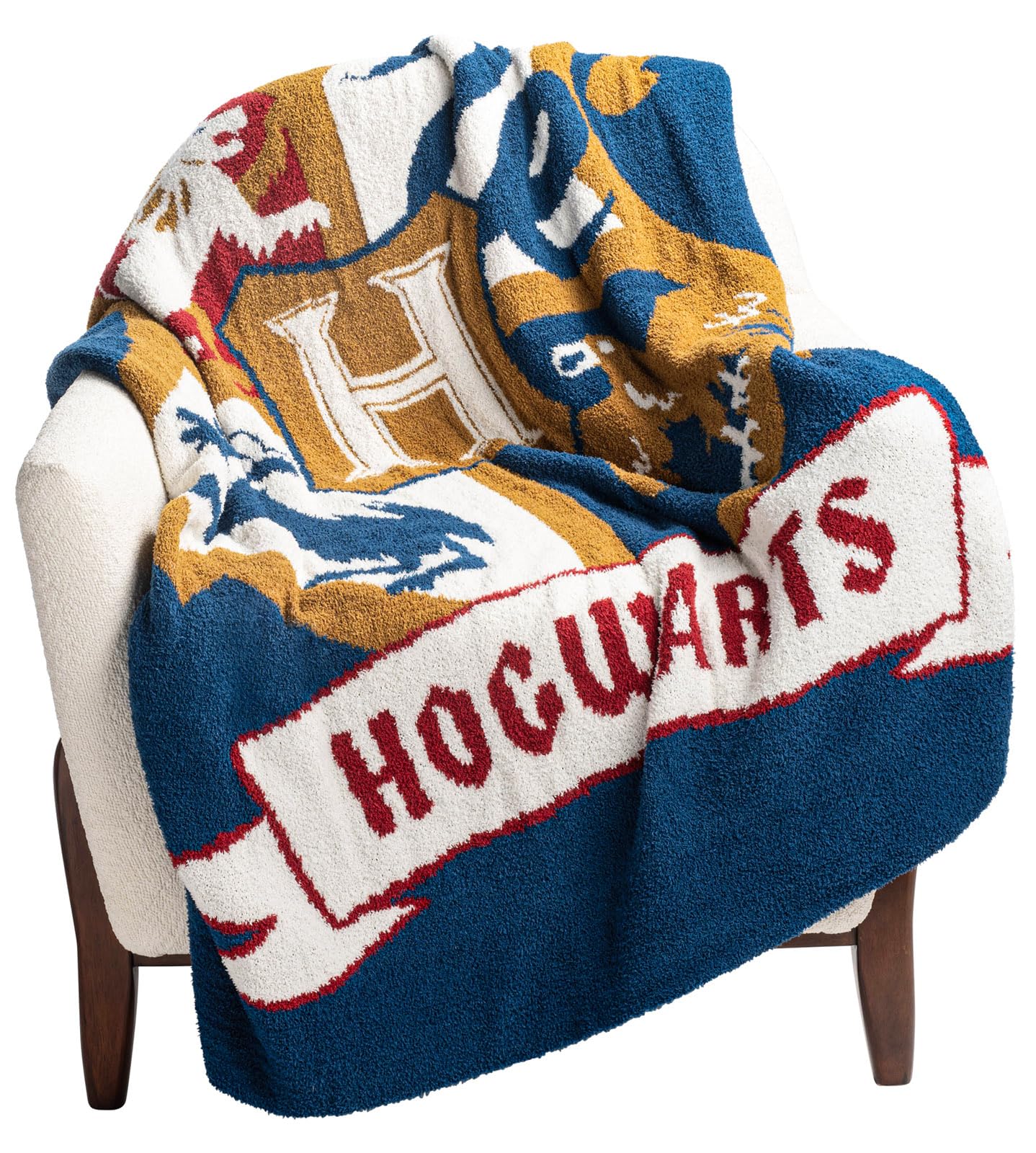 Jay Franco Harry Potter Feather Knit Fluffy Throw Blanket - Hogwarts Crest Fuzzy Blanket Measures 50 x 60 Inch, Super Soft Lightweight Bedding