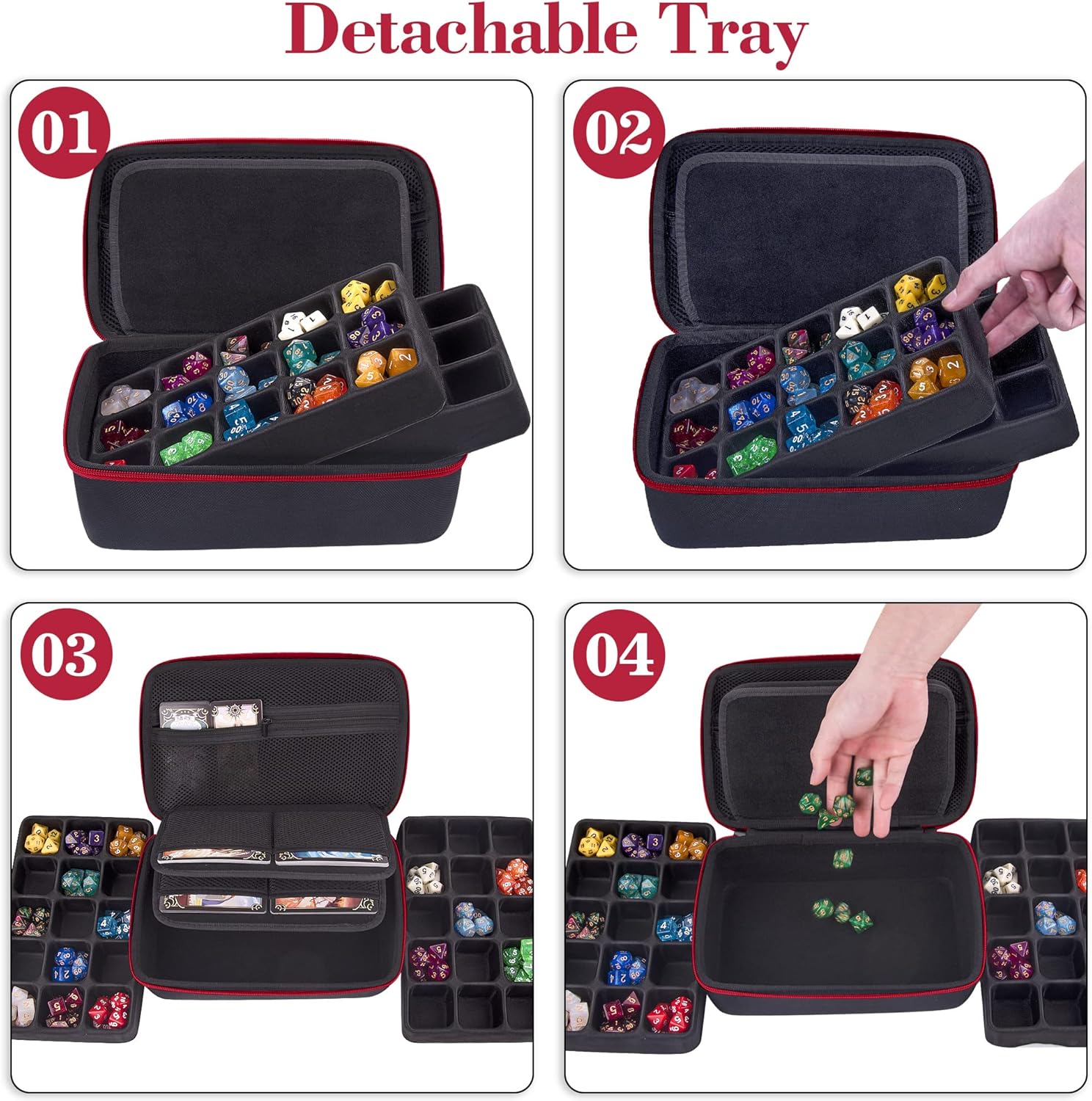 SIQUK Dice Storage Case Big Capacity Dice Box with Double Removable Slotted Tray and Handle, Dice Organizer Holder