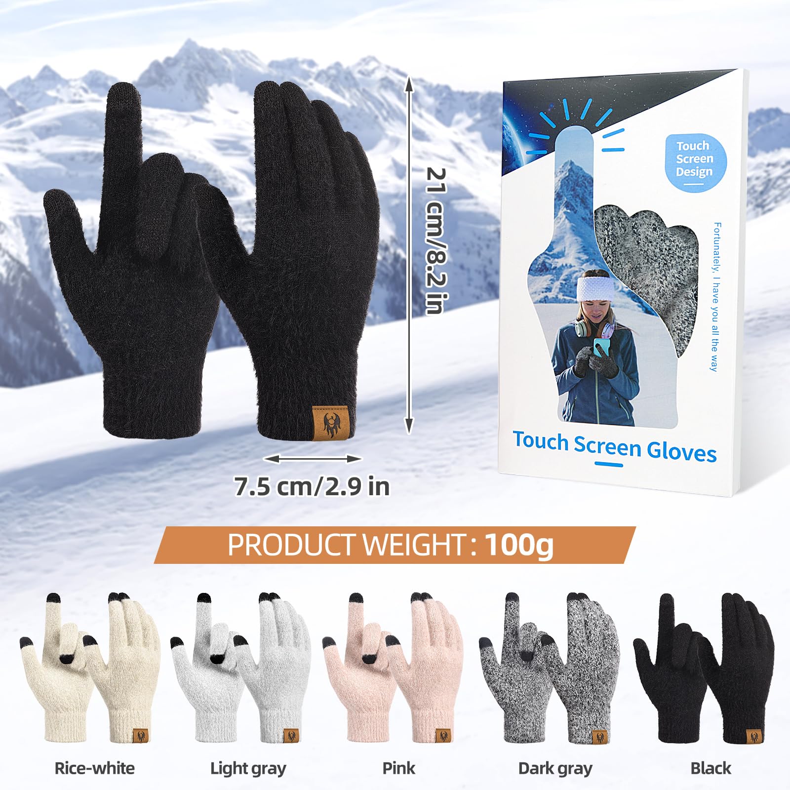 Xnova Guanti Touch Screen Invernali Unisex, Guanti Termici a Maglia Antivento, Elasticità Thermal Gloves per Uomo e Donna Lavoro Bici