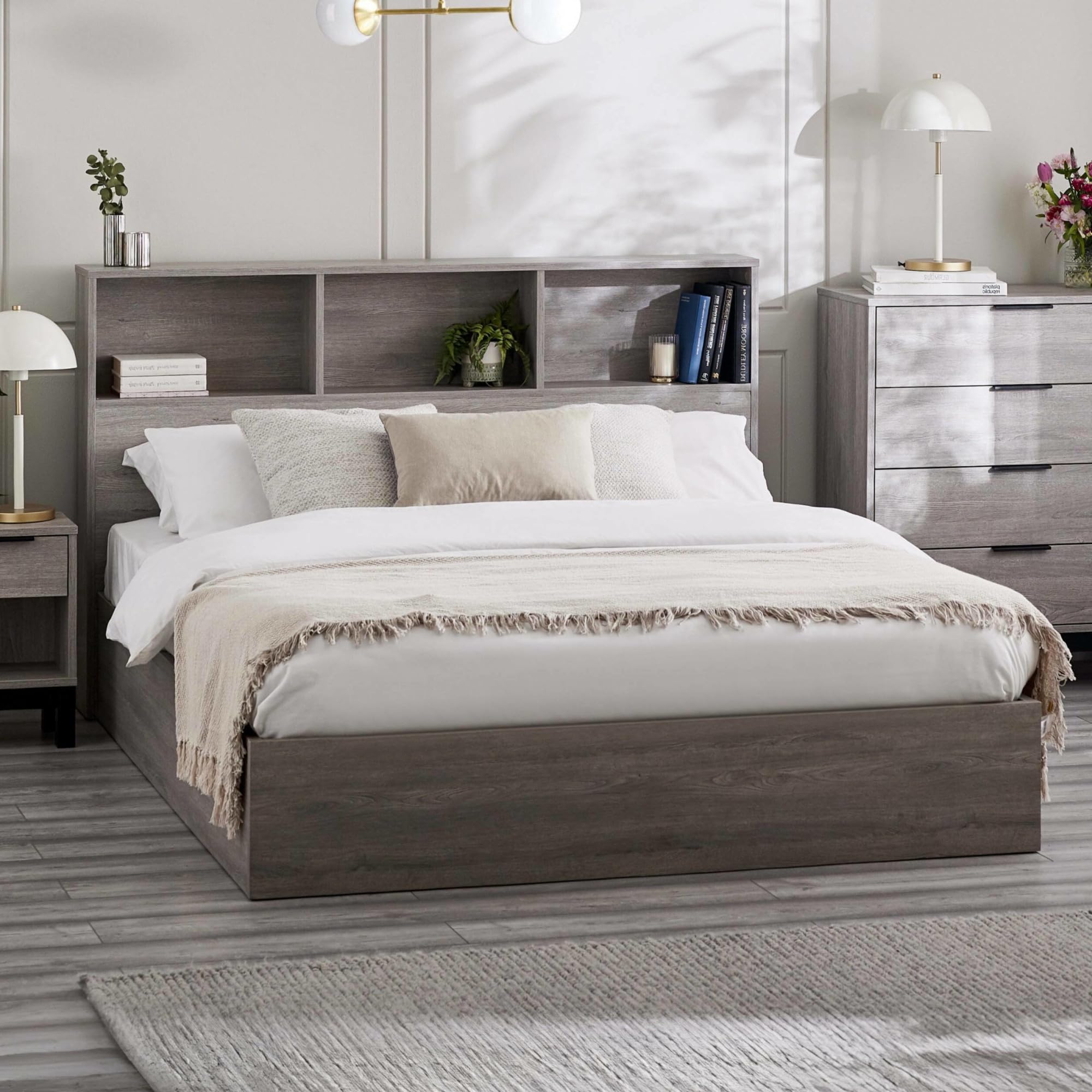 Julian Bowen Oak Bookcase Ottoman Storage Bed - Single - Grey