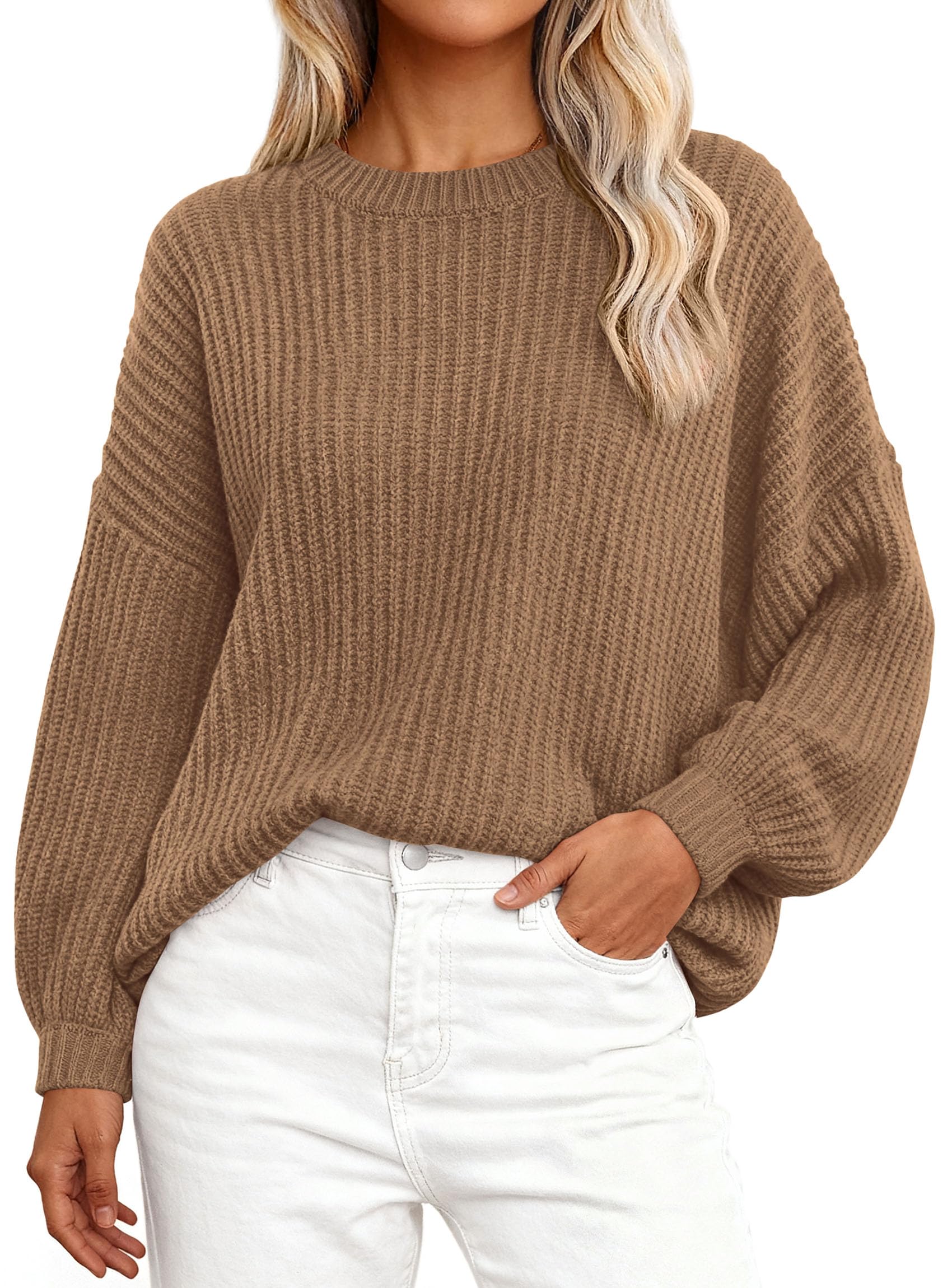 PRETTYGARDEN Fall Sweaters for Women 2026 Fashion Long Sleeve Casual Ribbed Knit Winter Clothes Pullover Jumper Tops