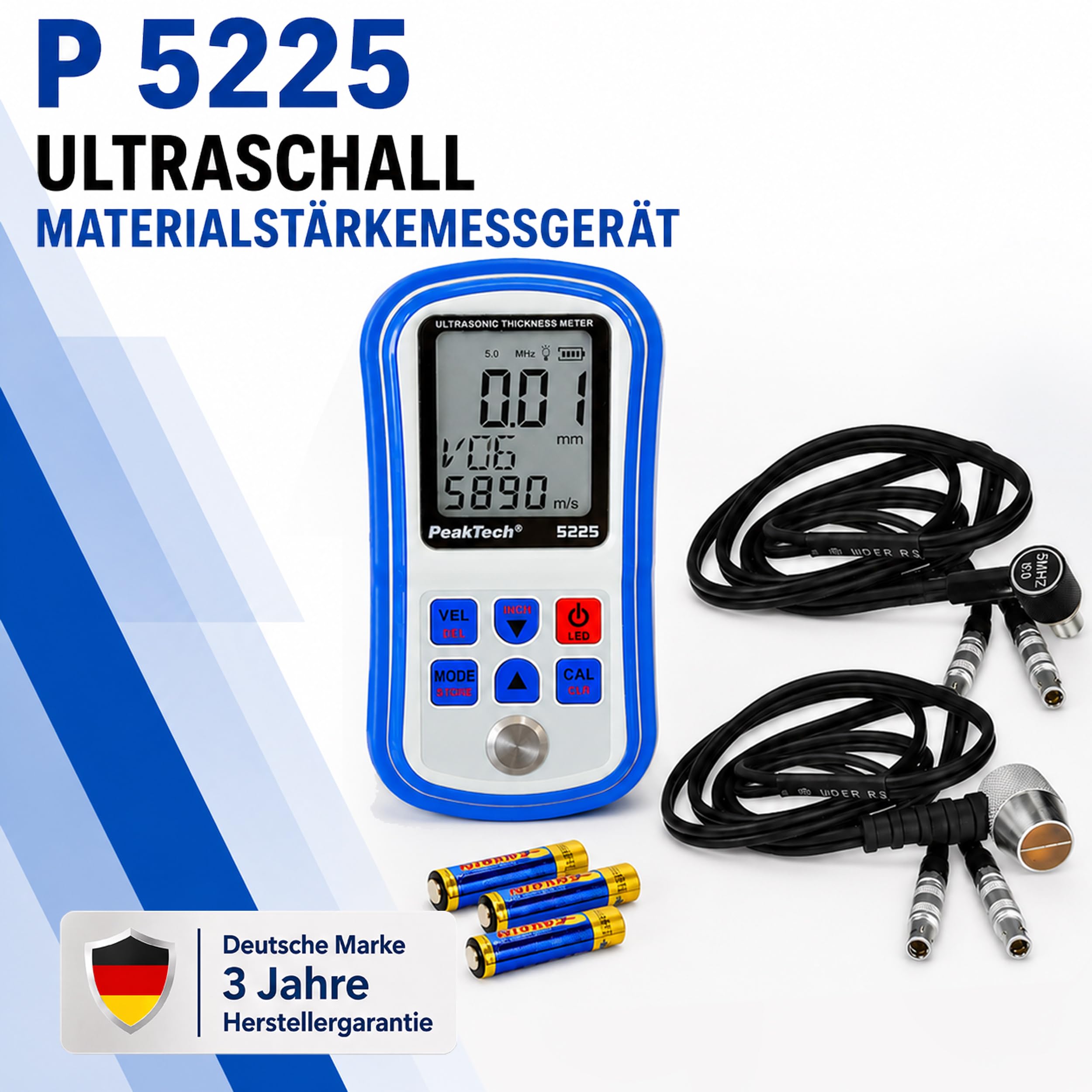 PeakTech P 5225 Spessimetro a ultrasuoni 1,00-300,0 mm Risoluzione