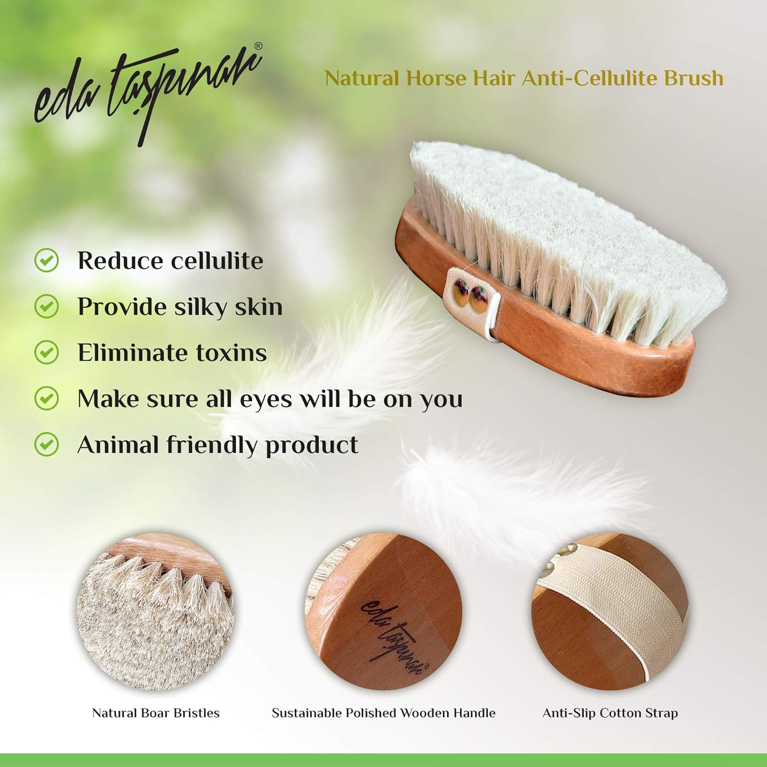 EDA Taspinar Dry Brush, Natural Horsehair, Anti-Cellulite Brush, Removes Cellulite in 5 Weeks with 57% Cellulite - Image 3