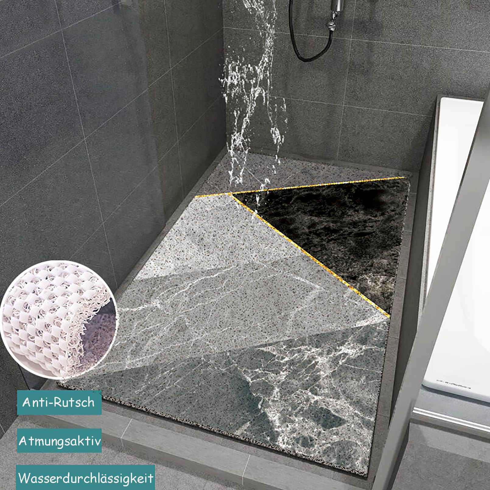 Tappetino da doccia antiscivolo 40 x 60 cm Tappetino da bagno morbido e confortevole con ganci in PVC ad asciugatura rapida ad alta permeabilità all'acqua adatto per zone umide