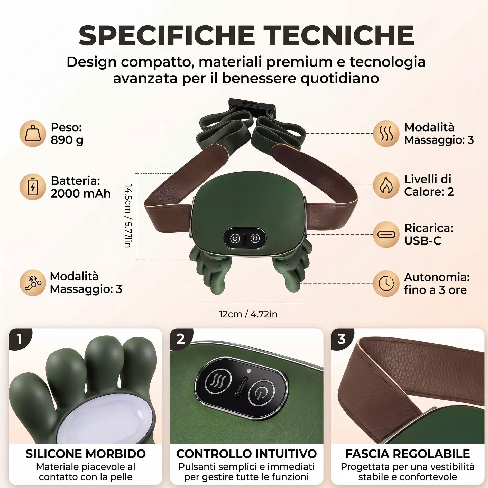 081 Store - Massaggiatore Cervicale per Collo e Spalle a Forma di Mano 4D, Terapia del Calore, Massaggio Profondo Elettrico Portatile per Alleviare Dolore Muscolare e Rigidità