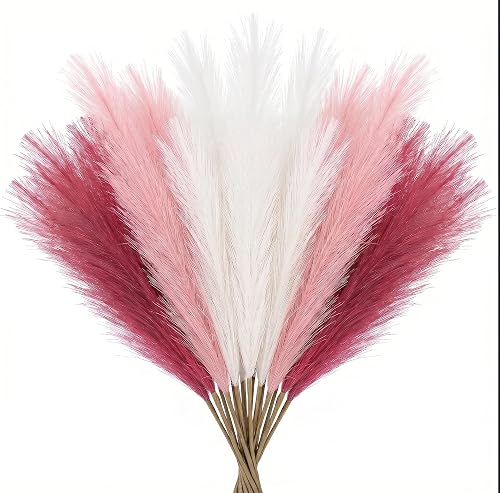 Pampas Grass Decor 30pcs 21.7 Inch, Faux Pampas Grass (White/Pink/Rose Red), Artificial Dried Flowers Look, Fluffy No Shedding for Boho Wedding Home Bedroom Vase Filler