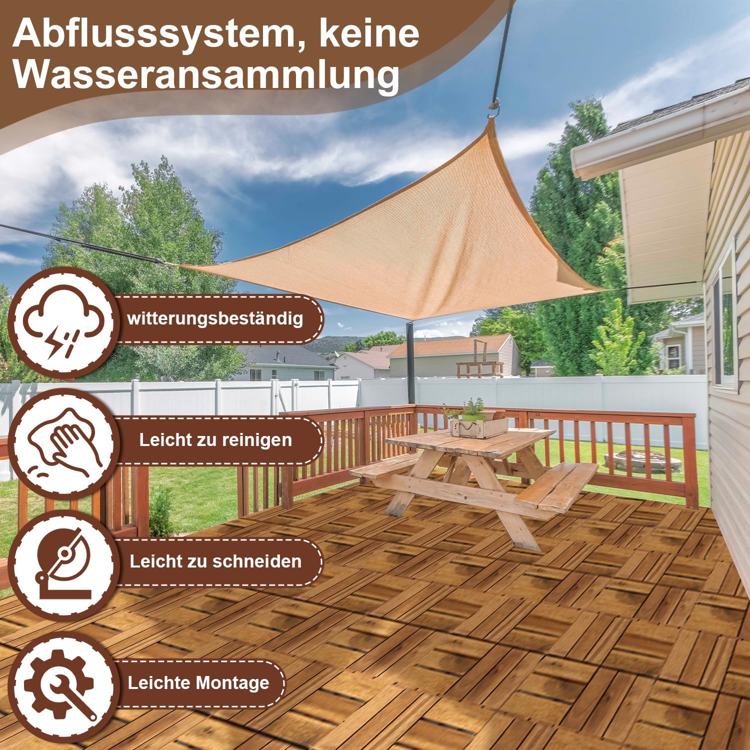Piastrelle in legno per terrazze, 110 piastrelle per 10 m², 30 x 30 cm, piastrelle per balconi resistenti agli agenti atmosferici con sistema di drenaggio, in legno di acacia con sistema di