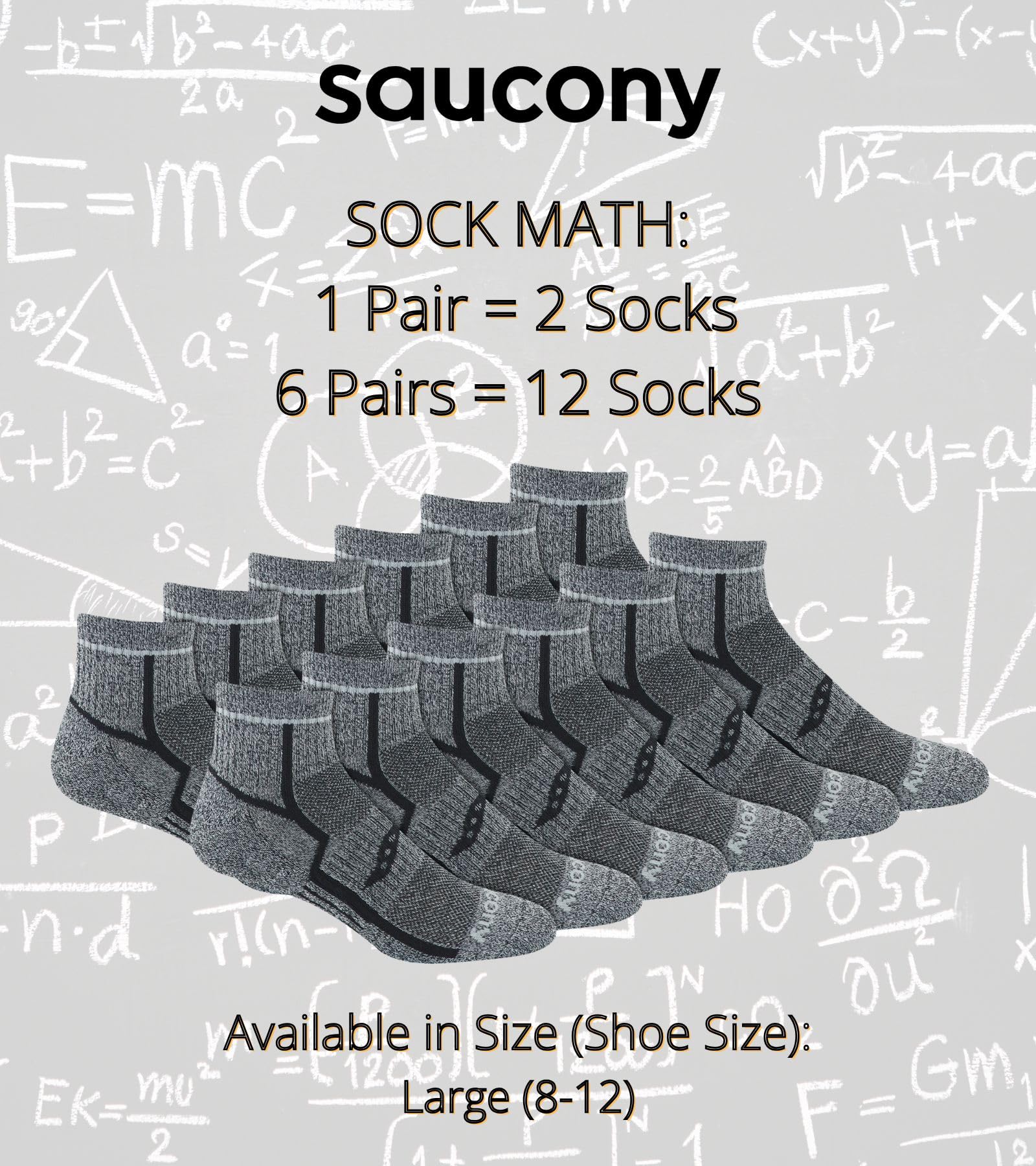Saucony Męskie skarpety RunDry Bolt Performance Quarter dostępne w rozmiarach L-XL (6, 12 par), Large