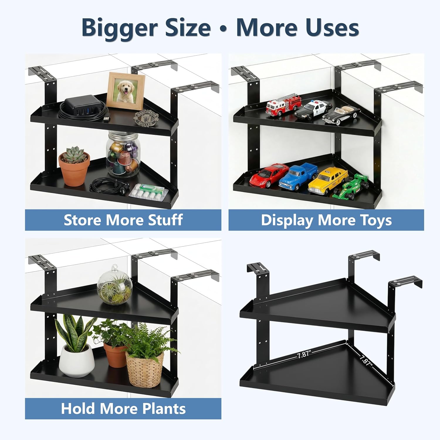 Heavy Duty Metal Cubicle Shelf Organizer – 2-Tier Adjustable Office Cubicle Accessories – Height Customizable Corner Hanging Storage Rack for Files, Plants & Office Decor (Black)