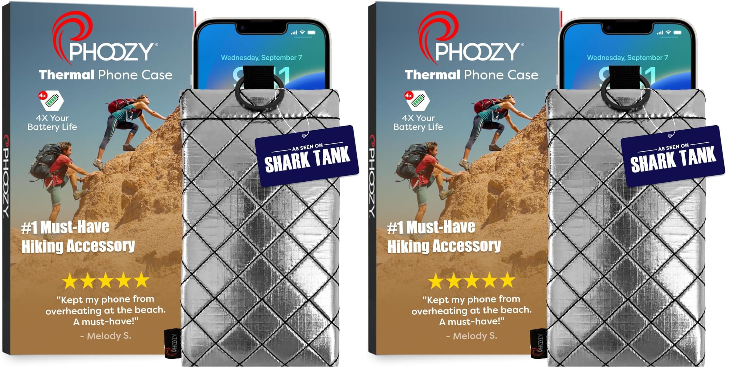 PHOOZY Apollo II Thermal Phone Case with NASA-Derived Technology - Extends Battery Life 4X in Hot or Cold Weather - Military Grade 8-Foot Drop Protection Insulated Pouch - Large Silver (Pack of 2)