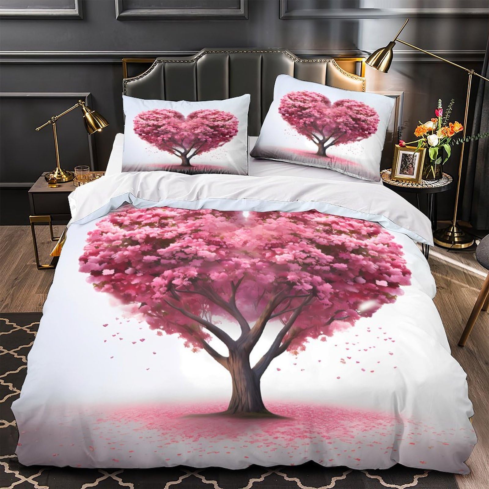 Housse de Couette Arbre en Cœur en Microfibre Premium Effet Romantique 3D