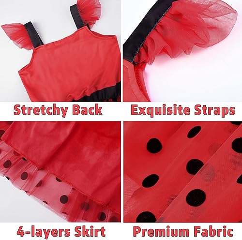 Miniatura 5 de Uplus ME Disfraz de mariquita para niñas, vestido de mariquita, disfraz de mariquita para niños, conjunto de disfraz de mariquita para Halloween y