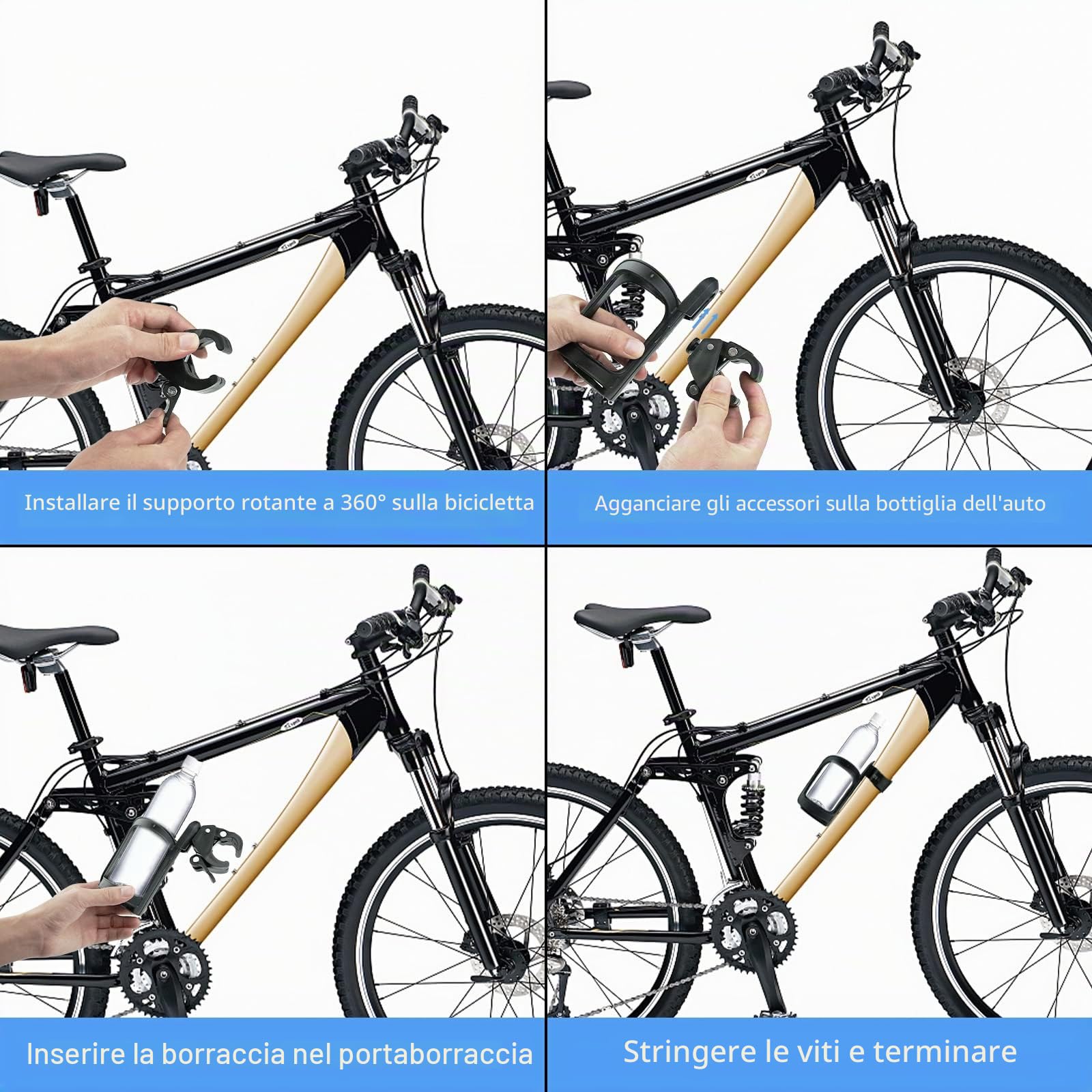 Gvolatee 2 Pcs Portabicchieri per Passeggino Universale, Regolabile Rotante a 360 Portabibite, Porta Borraccia Bici, Porta Biberon Sedia a Rotelle, per Bicicletta, Trolley, Mountain Bike (Nero)