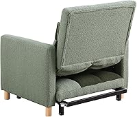 Vista 9 de Silla Cama Retractable para Espacios Pequeños, Sofá Cama Individual de Tela de Oso de Peluche con Respaldo Ajustable