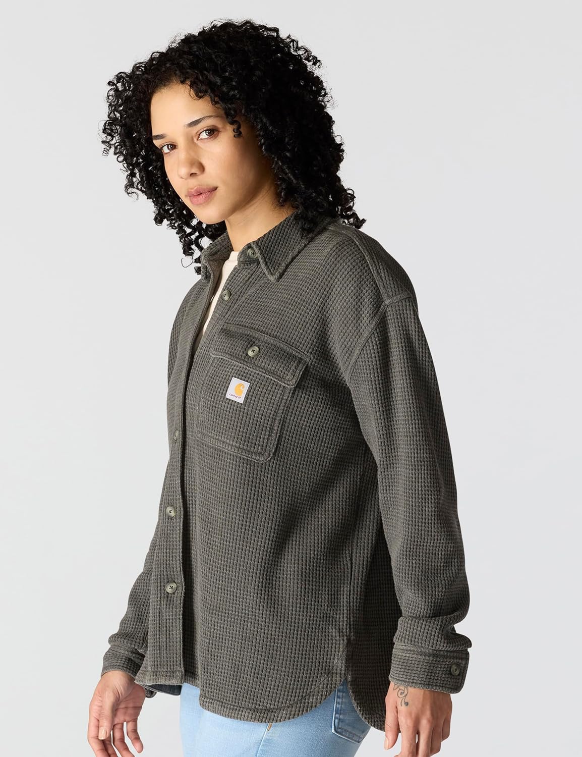 Carhartt Womens Oversized-fit Heavyweight Waffle Knit Shirt - Image 2