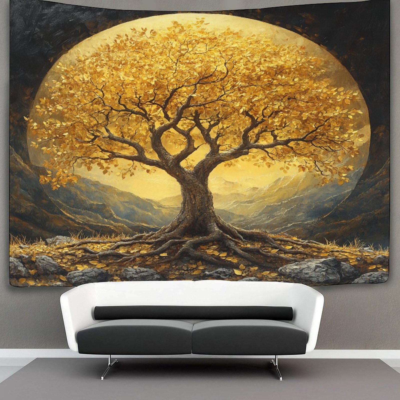 Kaiyun Style Tree Of Life Tapestry For Bedroom,Golden Leaves Tapestries,Art Tapestries Wall Hanging Decoration For Living Room Bedroom & Dorm 180Cmx230cm