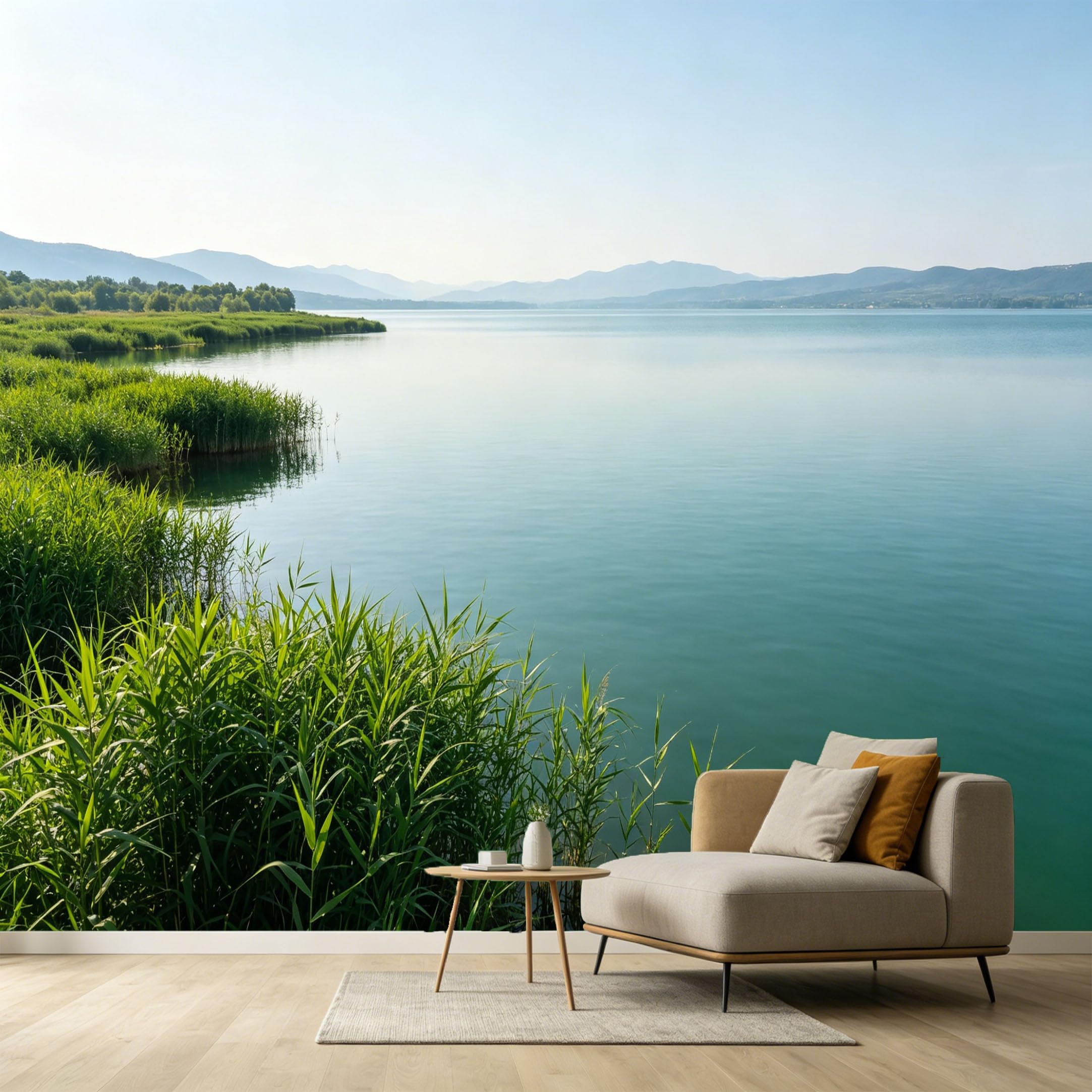 Custom Size Wall Murals Lake Landscape Mountain View Botanical Reed Shoreline SelfAdhesive Wall Fabric Removable Large Wallpaper for Photo Living Room Interior Decor