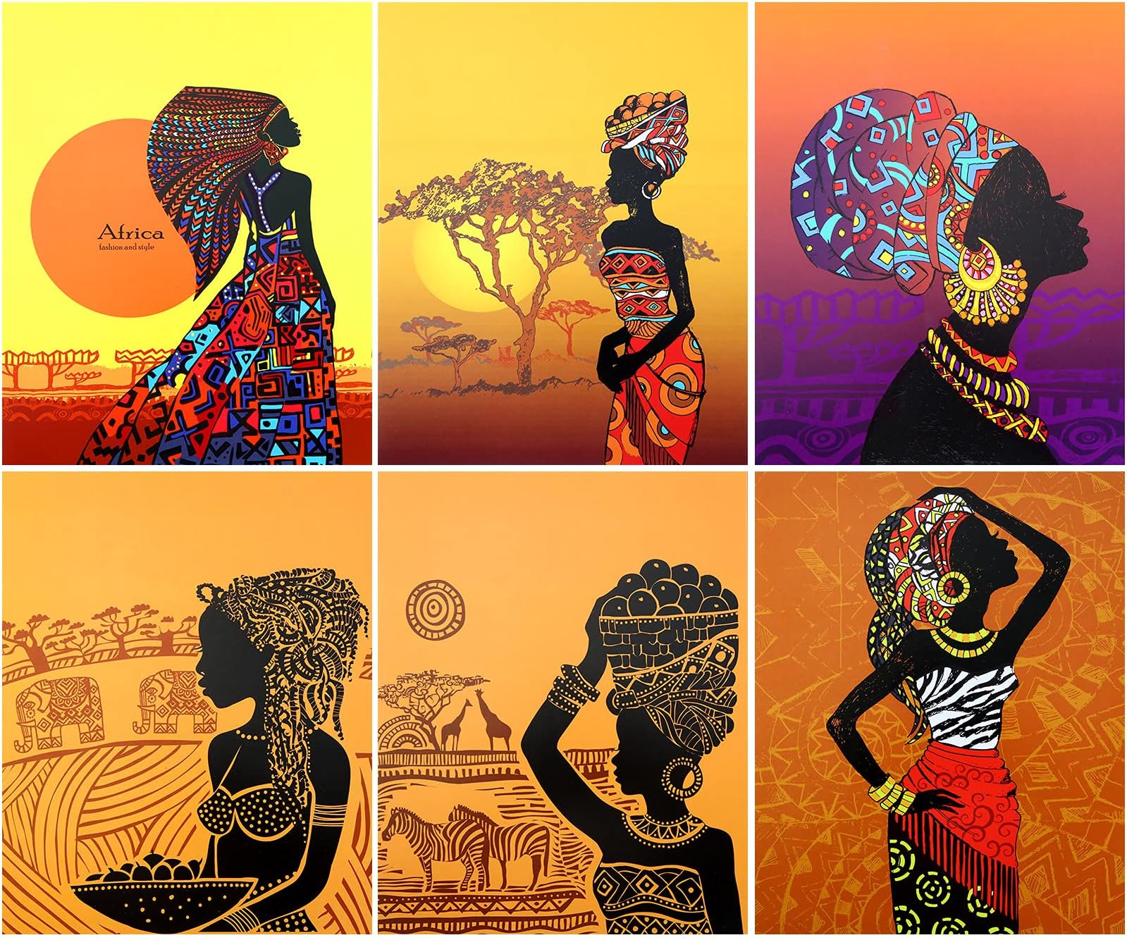 Tenare 6 Pcs African American Wall Art Painting Decoration Retro Black History Wall Decor African Woman Ethnic Ancient Posters for Living Room Bedroom Bathroom Decor, Unframed, 8 x 10 Inch