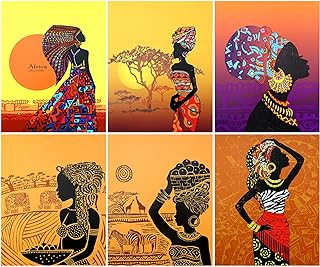 Tenare 6 Pcs African American Wall Art Painting, Retro Black Art Wall Decor African Woman Ethnic Ancient Posters for Living Room Bedroom Bathroom Decor, Unframed, 8 x 10 Inch