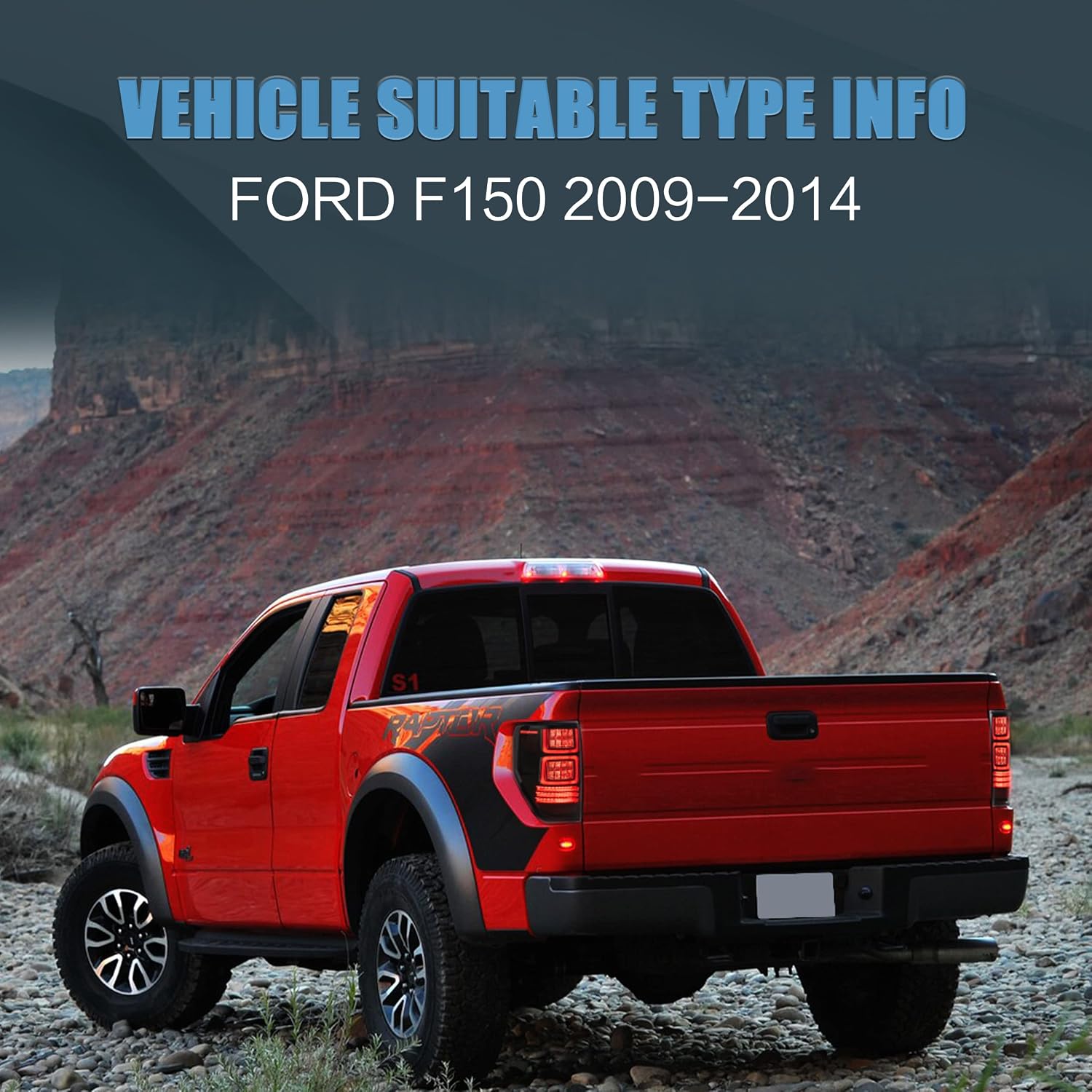 VLAND Taillight Fit for 2009-2014 Ford F150 12th Gen(FX2/FX4/SVT/RAPTOR R/TREMOR), Red Turn Signal, Smoked